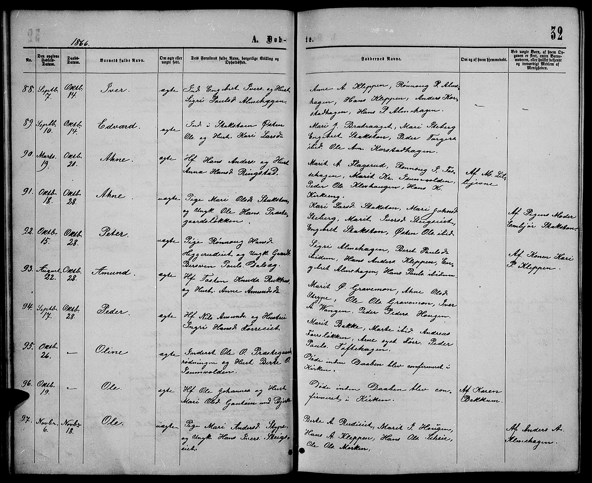Sør-Fron prestekontor, SAH/PREST-010/H/Ha/Hab/L0002: Parish register (copy) no. 2, 1864-1883, p. 32