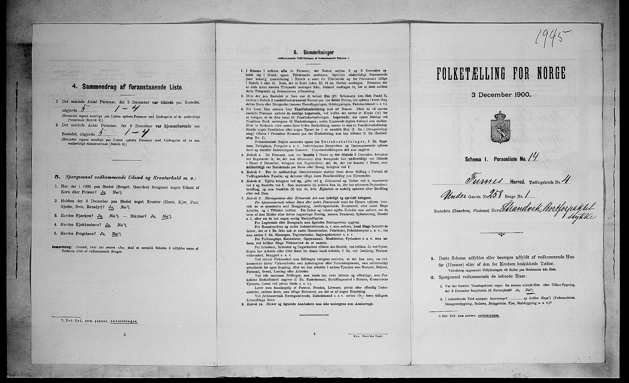 SAH, 1900 census for Furnes, 1900, p. 744