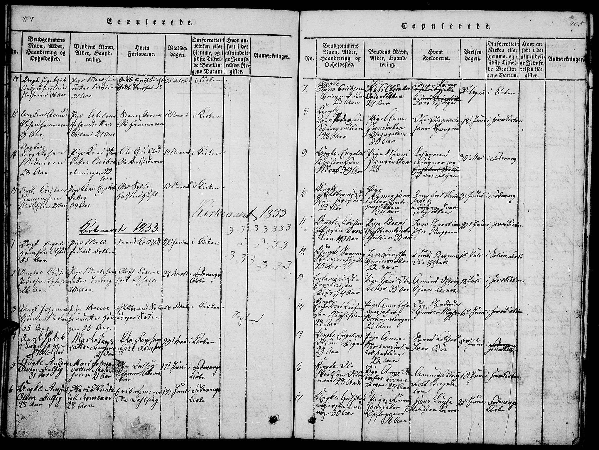 Ringebu prestekontor, SAH/PREST-082/H/Ha/Hab/L0001: Parish register (copy) no. 1, 1821-1839, p. 404-405