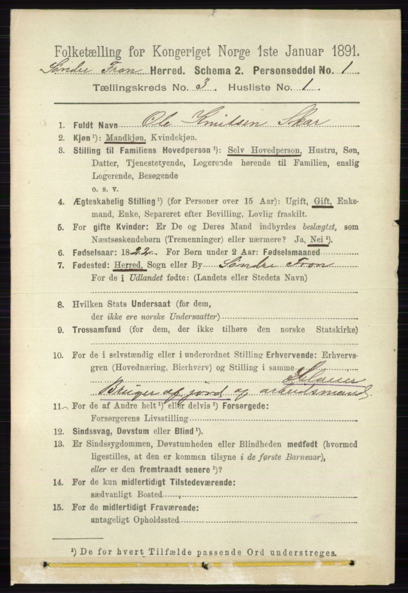 RA, 1891 census for 0519 Sør-Fron, 1891, p. 973