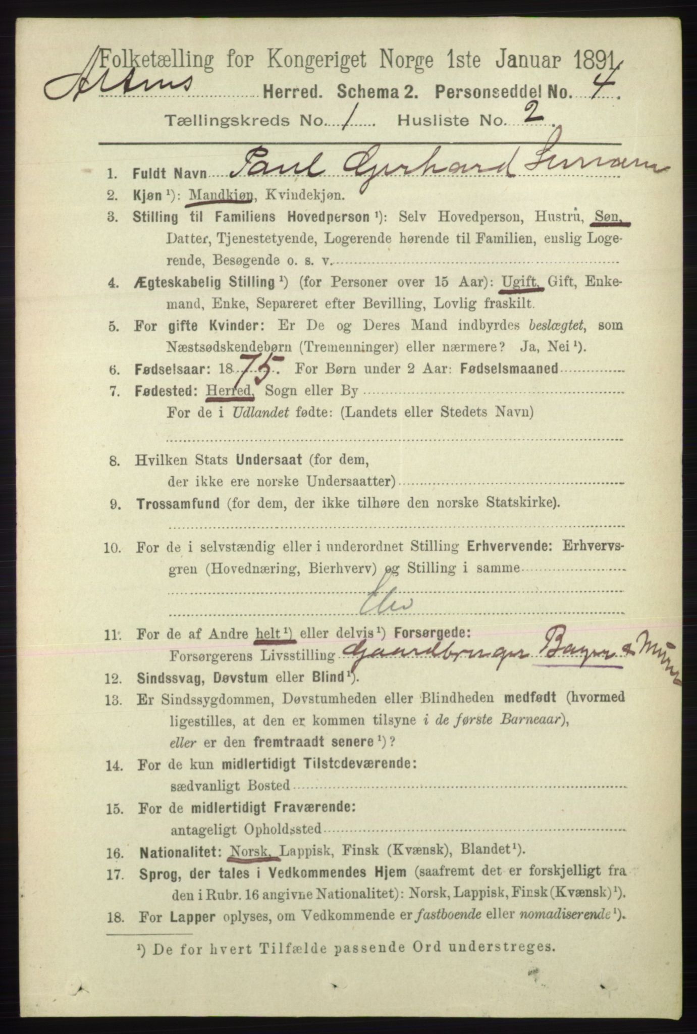 RA, 1891 census for 2012 Alta, 1891, p. 99