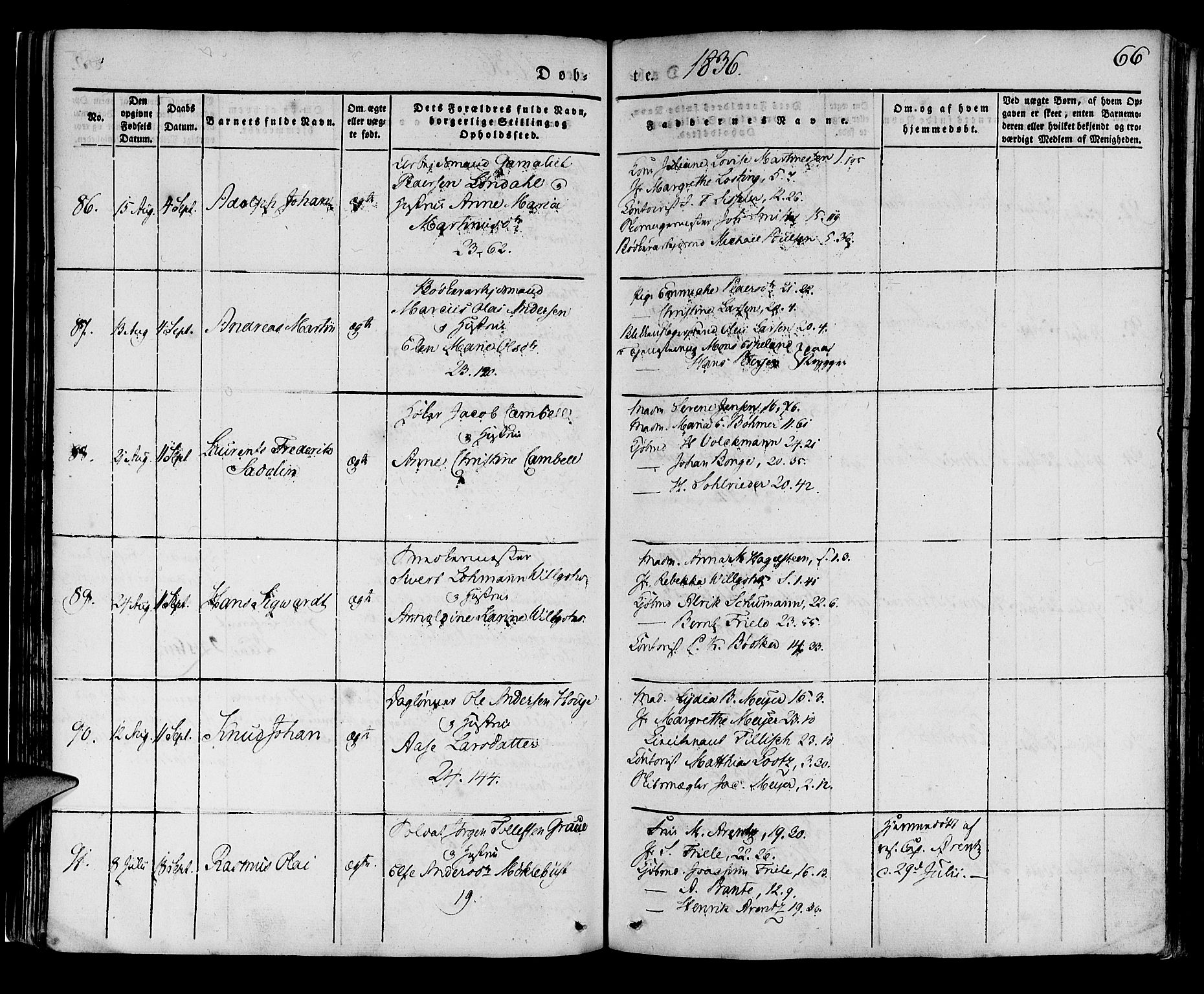 Korskirken sokneprestembete, AV/SAB-A-76101/H/Haa/L0015: Parish register (official) no. B 1, 1833-1841, p. 66