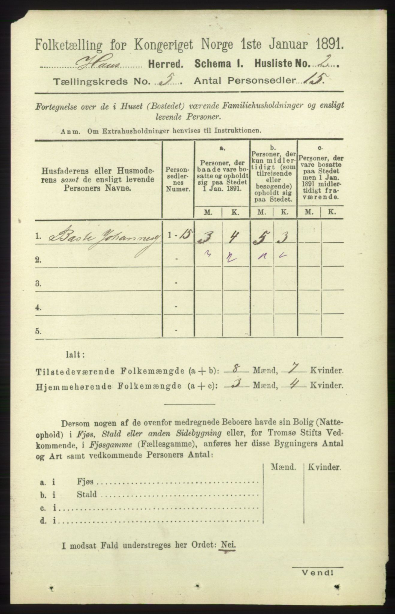 RA, 1891 census for 1250 Haus, 1891, p. 1749