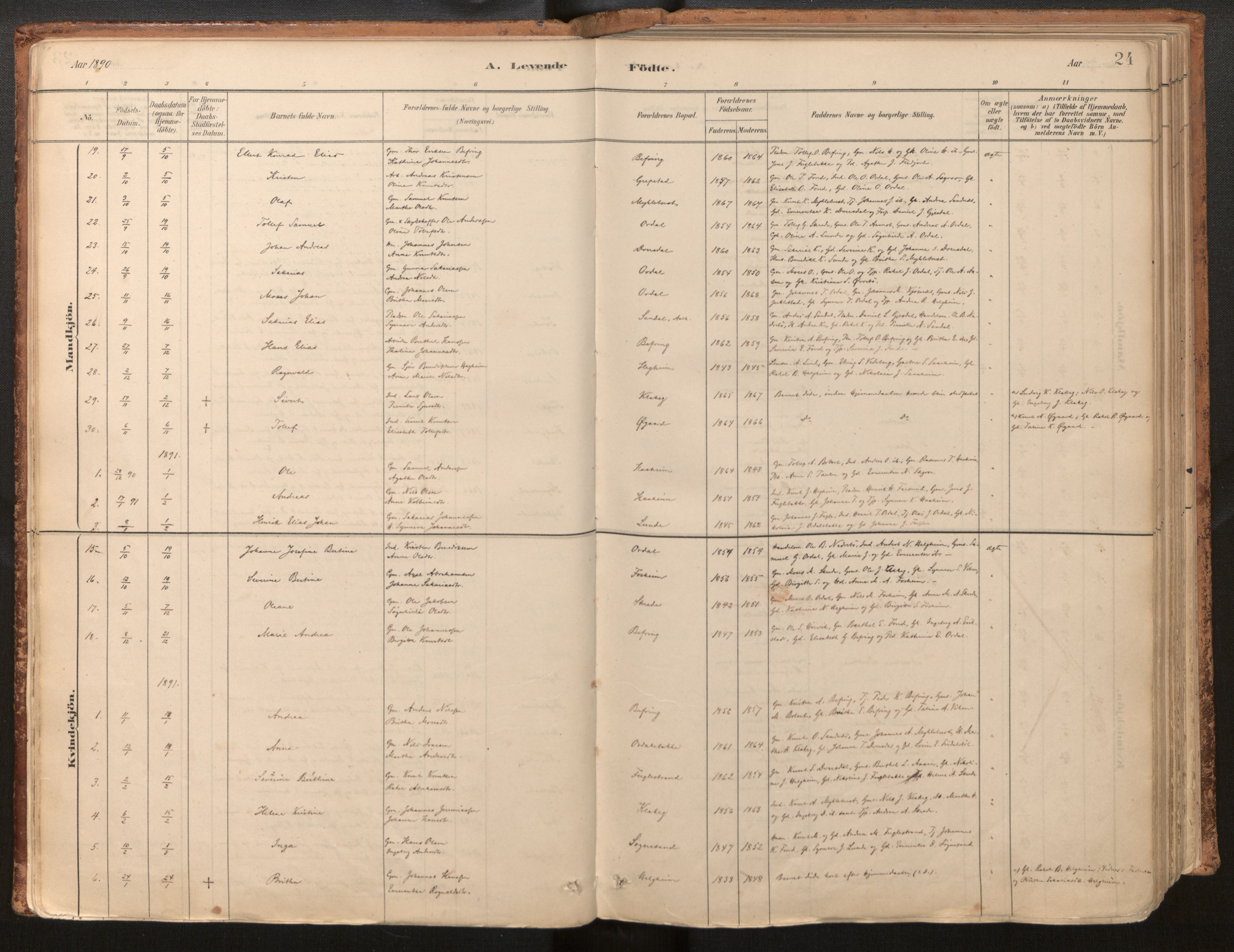 Jølster sokneprestembete, SAB/A-80701/H/Haa/Haac/L0001: Parish register (official) no. C 1, 1882-1928, p. 24