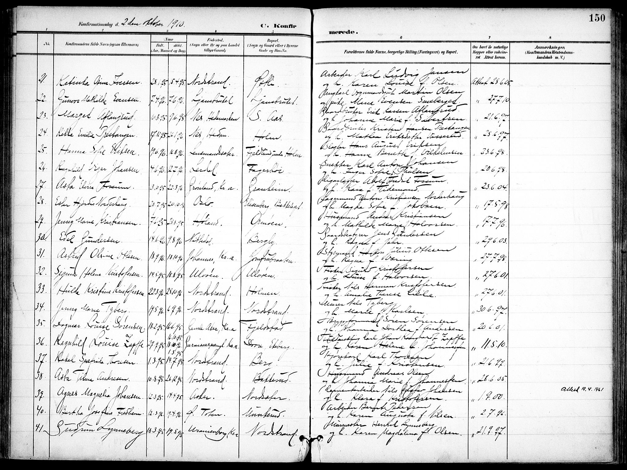 Nordstrand prestekontor Kirkebøker, SAO/A-10362a/F/Fa/L0001: Parish register (official) no. I 1, 1900-1914, p. 150