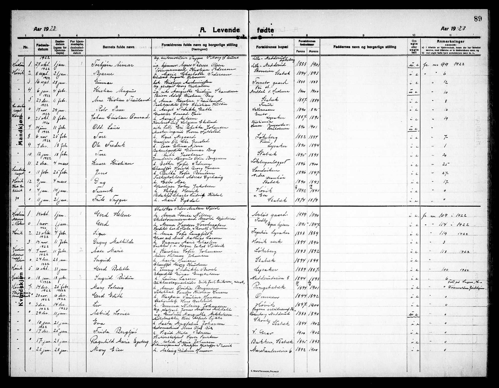 Østre Bærum prestekontor Kirkebøker, AV/SAO-A-10887/G/Ga/L0002: Parish register (copy) no. 2, 1912-1929, p. 89