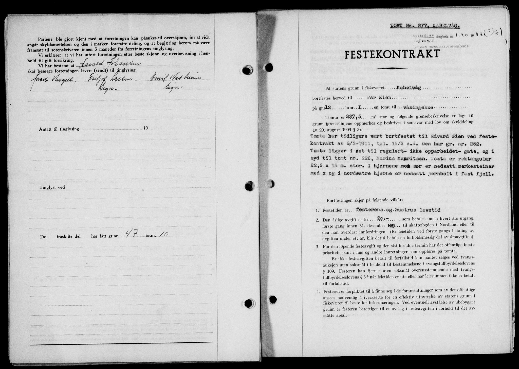 Lofoten sorenskriveri, SAT/A-0017/1/2/2C/L0020a: Mortgage book no. 20a, 1948-1949, Diary no: : 1120/1949