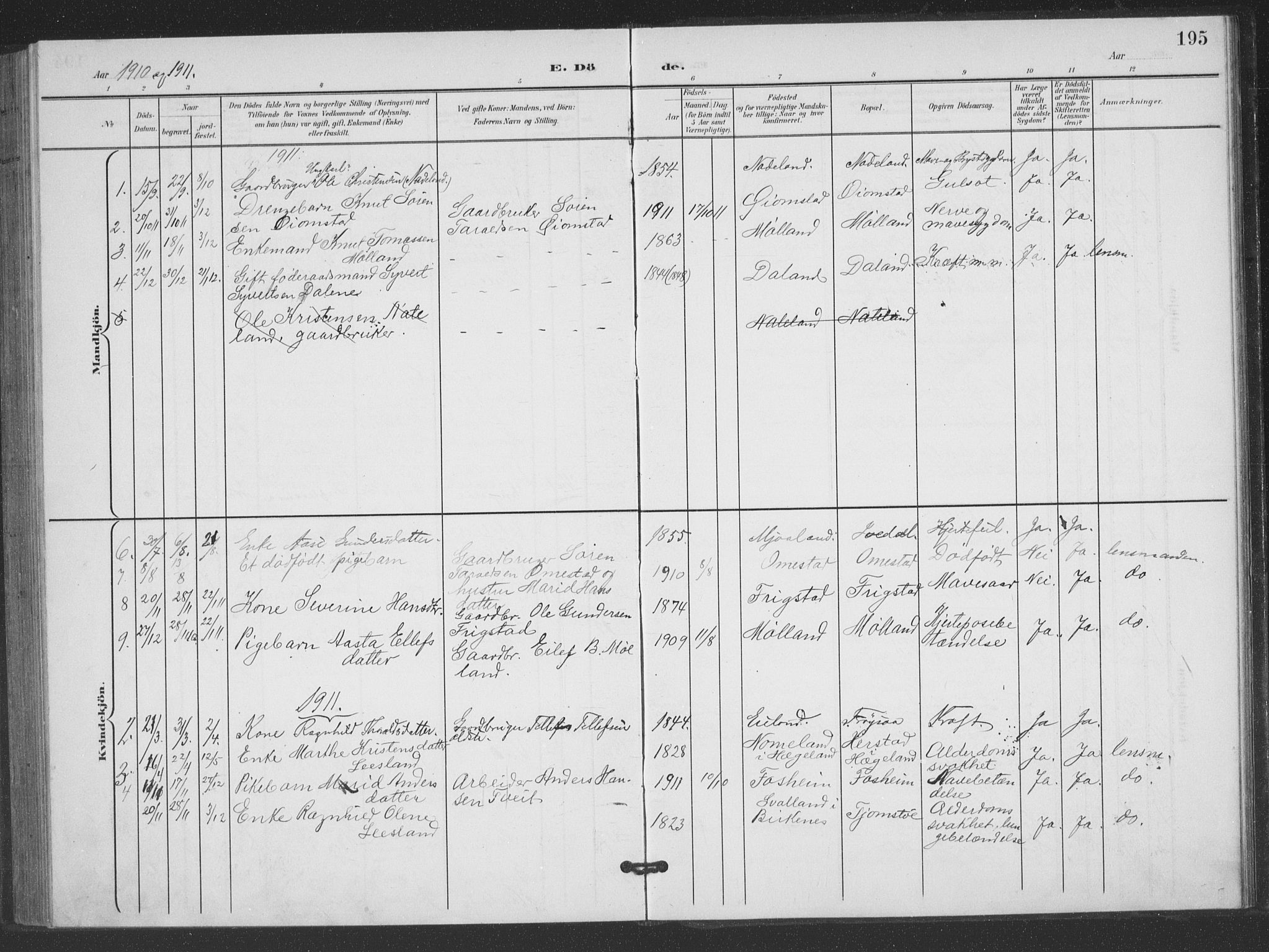 Evje sokneprestkontor, SAK/1111-0008/F/Fb/Fbc/L0005: Parish register (copy) no. B 5, 1901-1935, p. 195