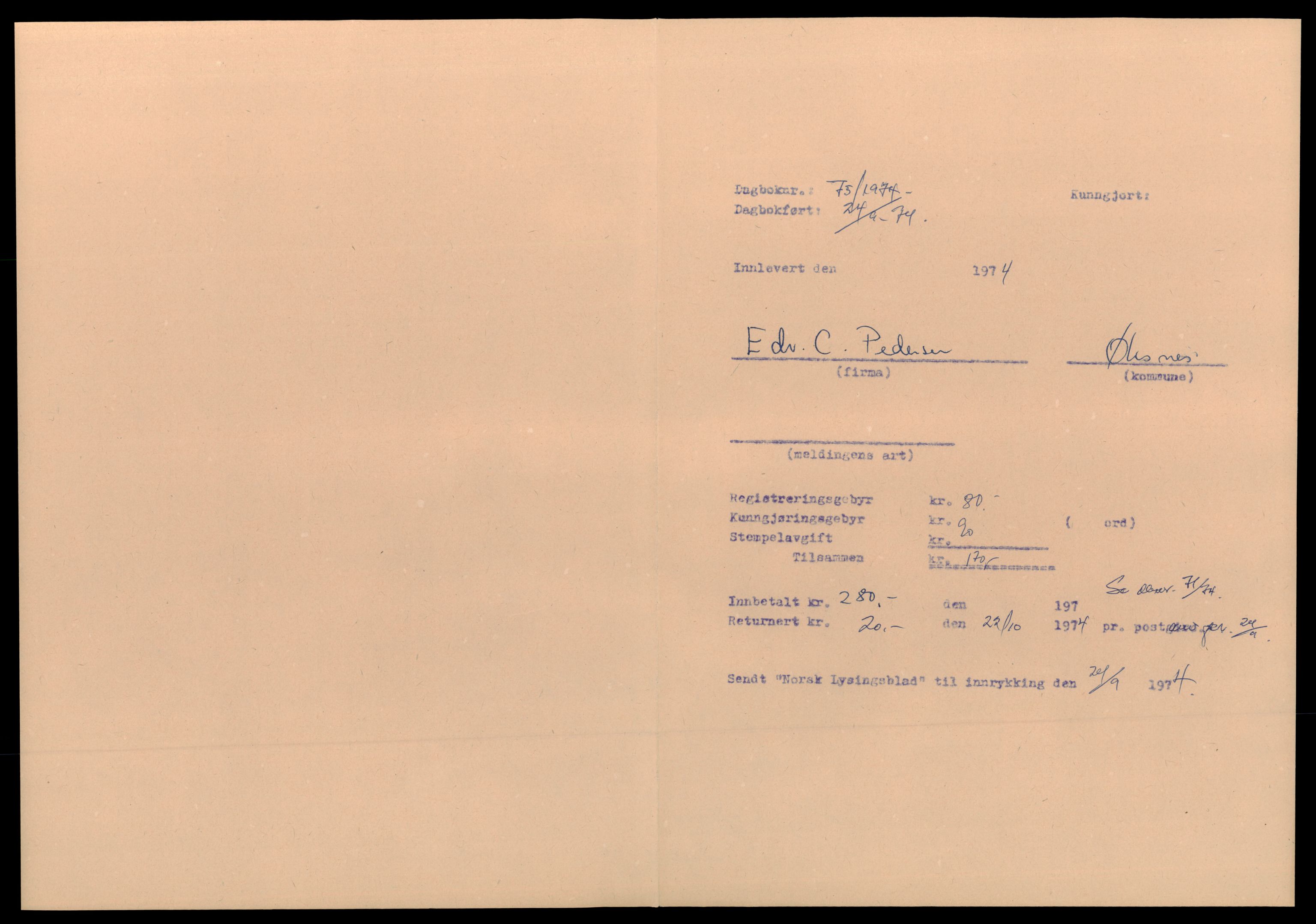 Vesterålen sorenskriveri, AV/SAT-A-4180/4/J/Jd/Jde/L0002: Bilag. Enkeltmannsforetak, E-J, 1944-1990, p. 1