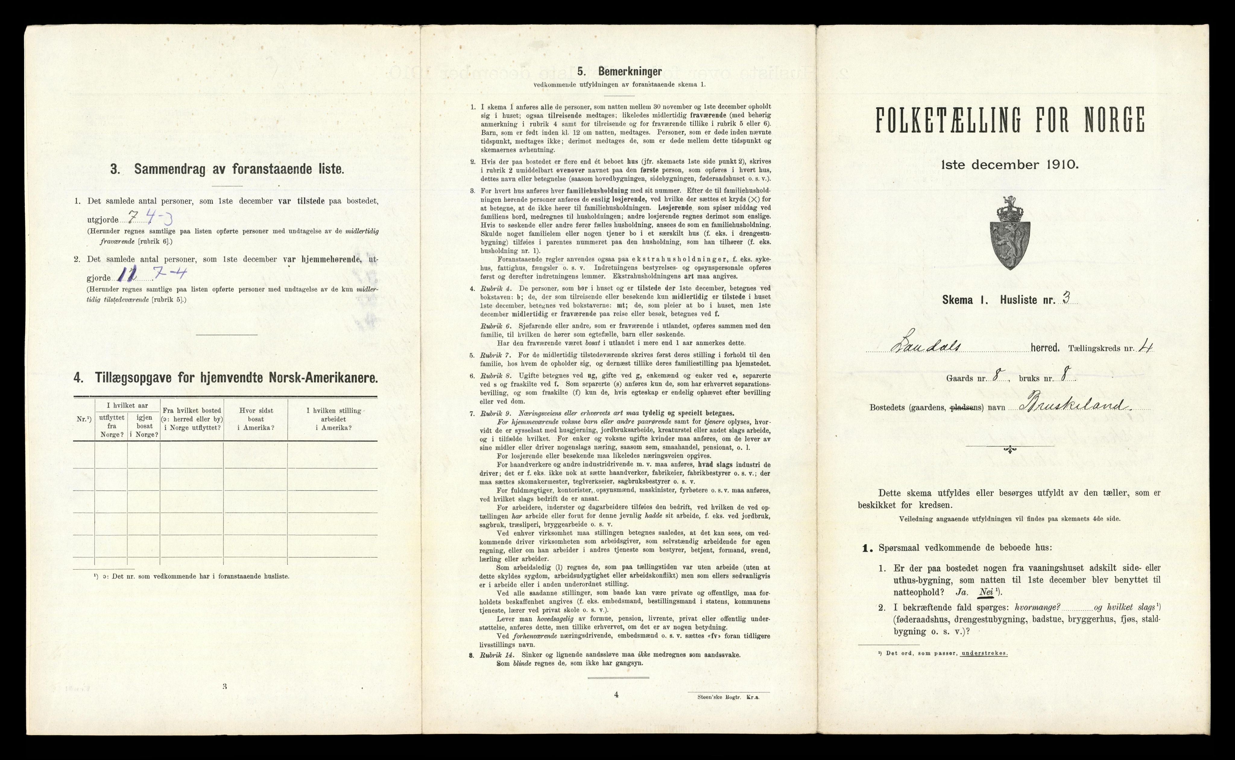 RA, 1910 census for Laudal, 1910, p. 283