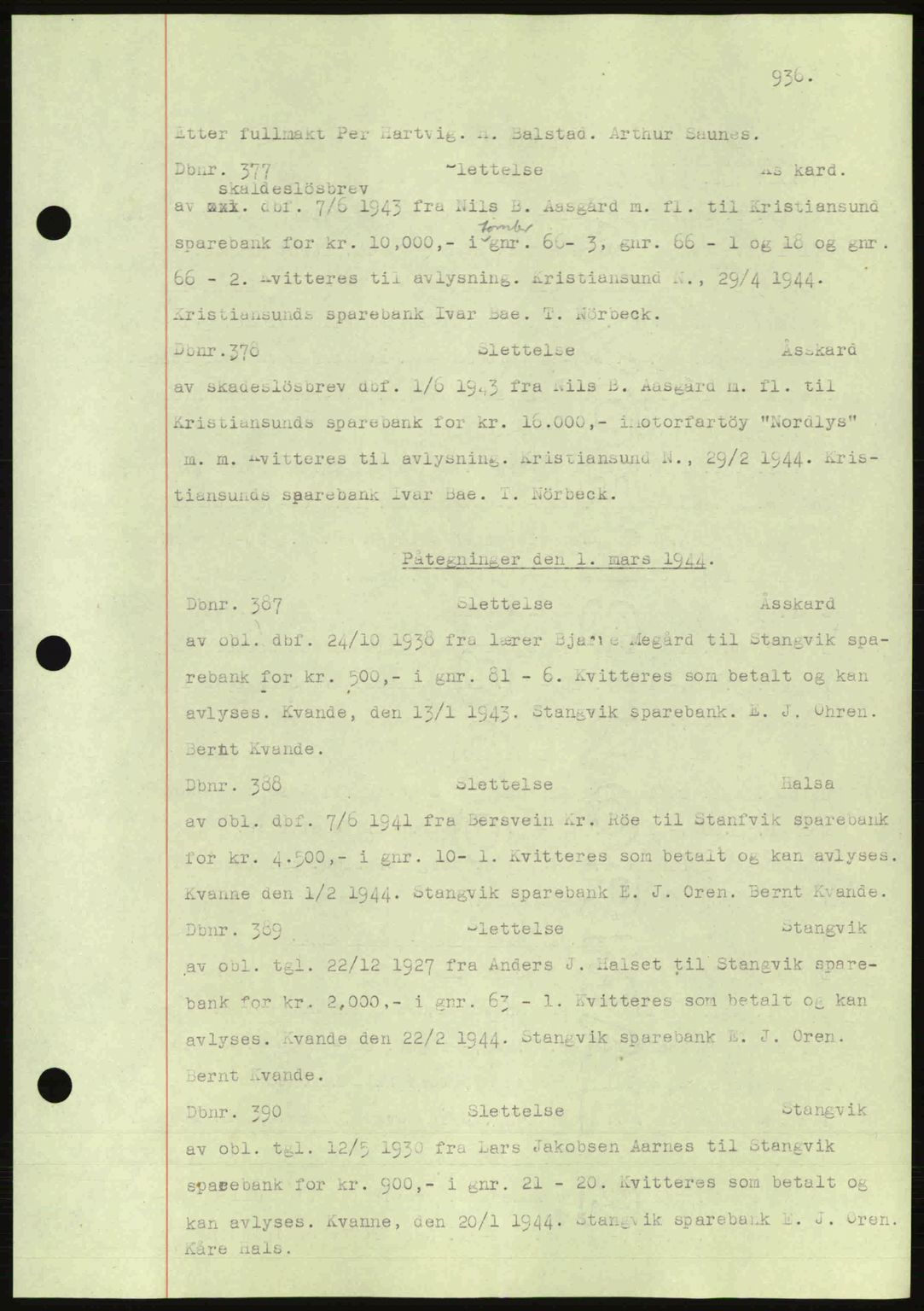 Nordmøre sorenskriveri, AV/SAT-A-4132/1/2/2Ca: Mortgage book no. C81, 1940-1945, Diary no: : 377/1944