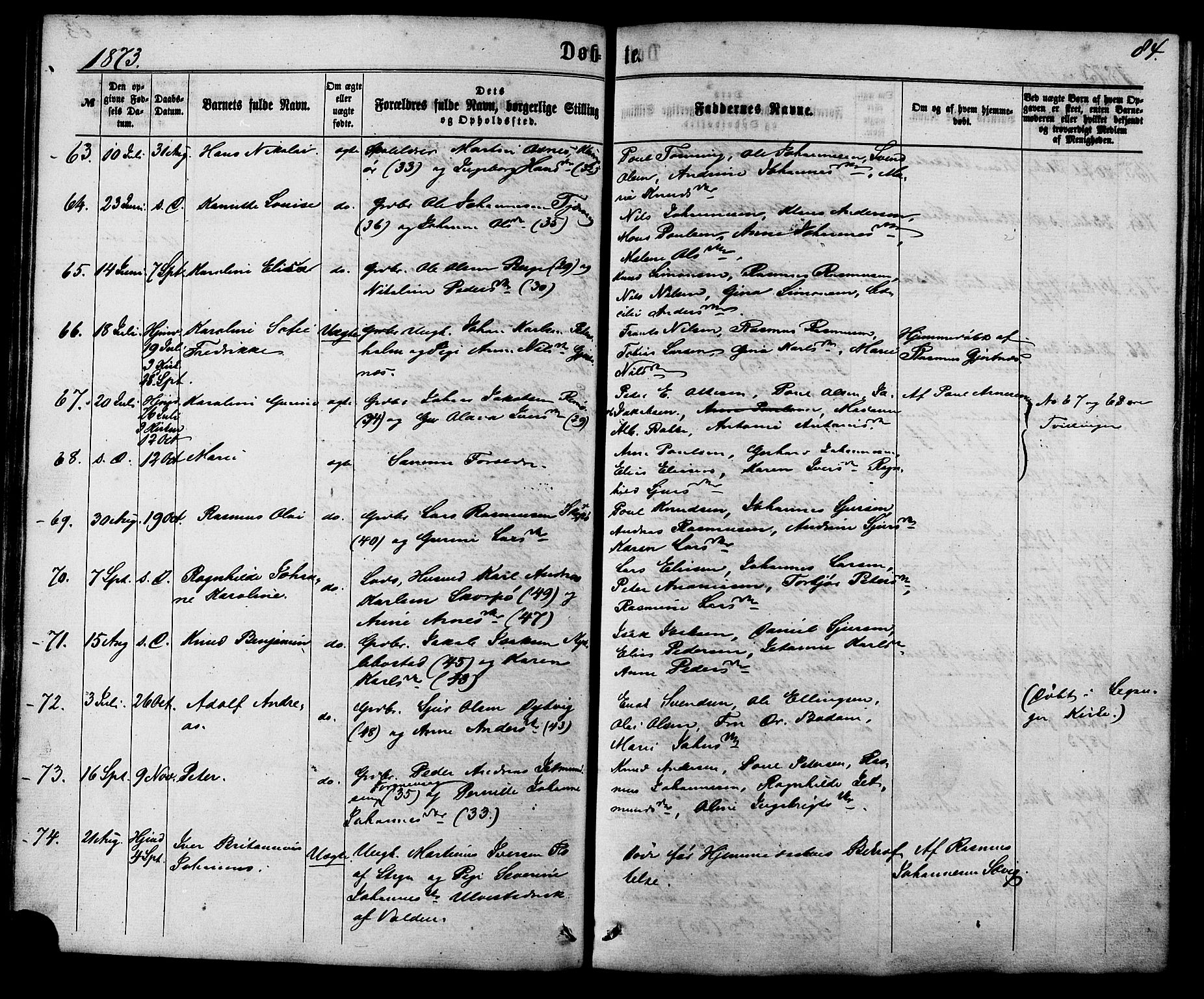 Ministerialprotokoller, klokkerbøker og fødselsregistre - Møre og Romsdal, AV/SAT-A-1454/507/L0071: Parish register (official) no. 507A06, 1863-1878, p. 84
