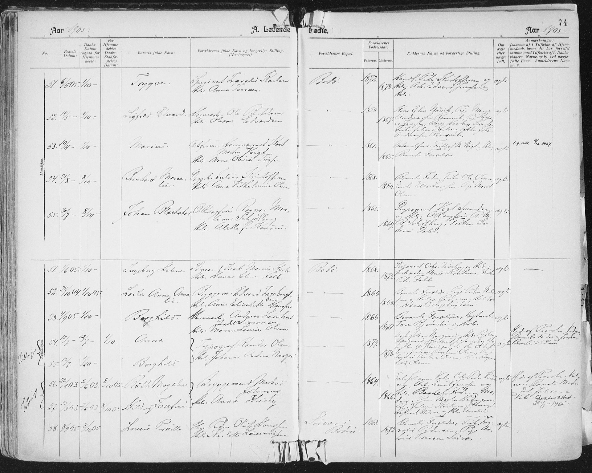 Ministerialprotokoller, klokkerbøker og fødselsregistre - Nordland, AV/SAT-A-1459/801/L0011: Parish register (official) no. 801A11, 1900-1916, p. 74