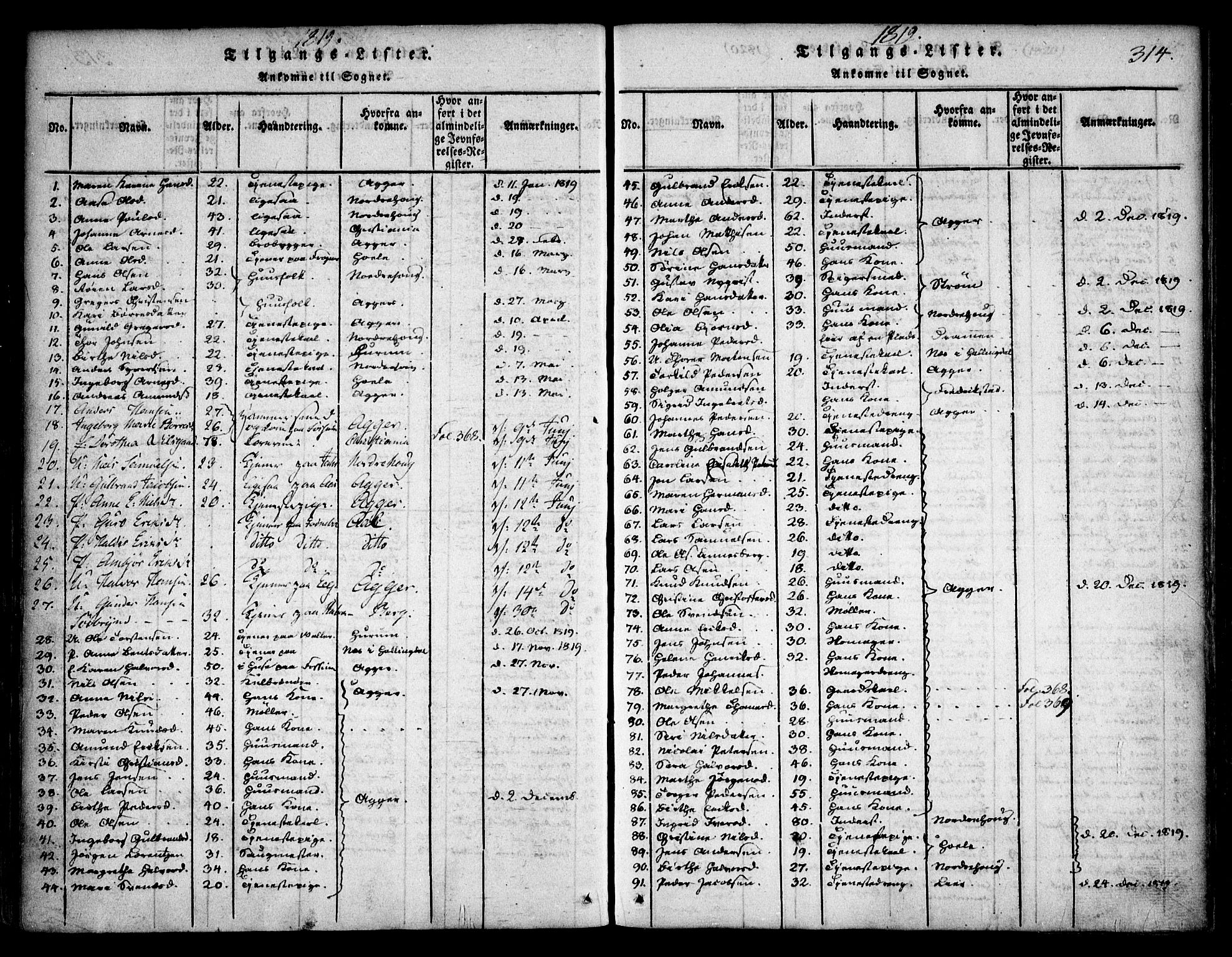Asker prestekontor Kirkebøker, SAO/A-10256a/F/Fa/L0006: Parish register (official) no. I 6, 1814-1824, p. 314