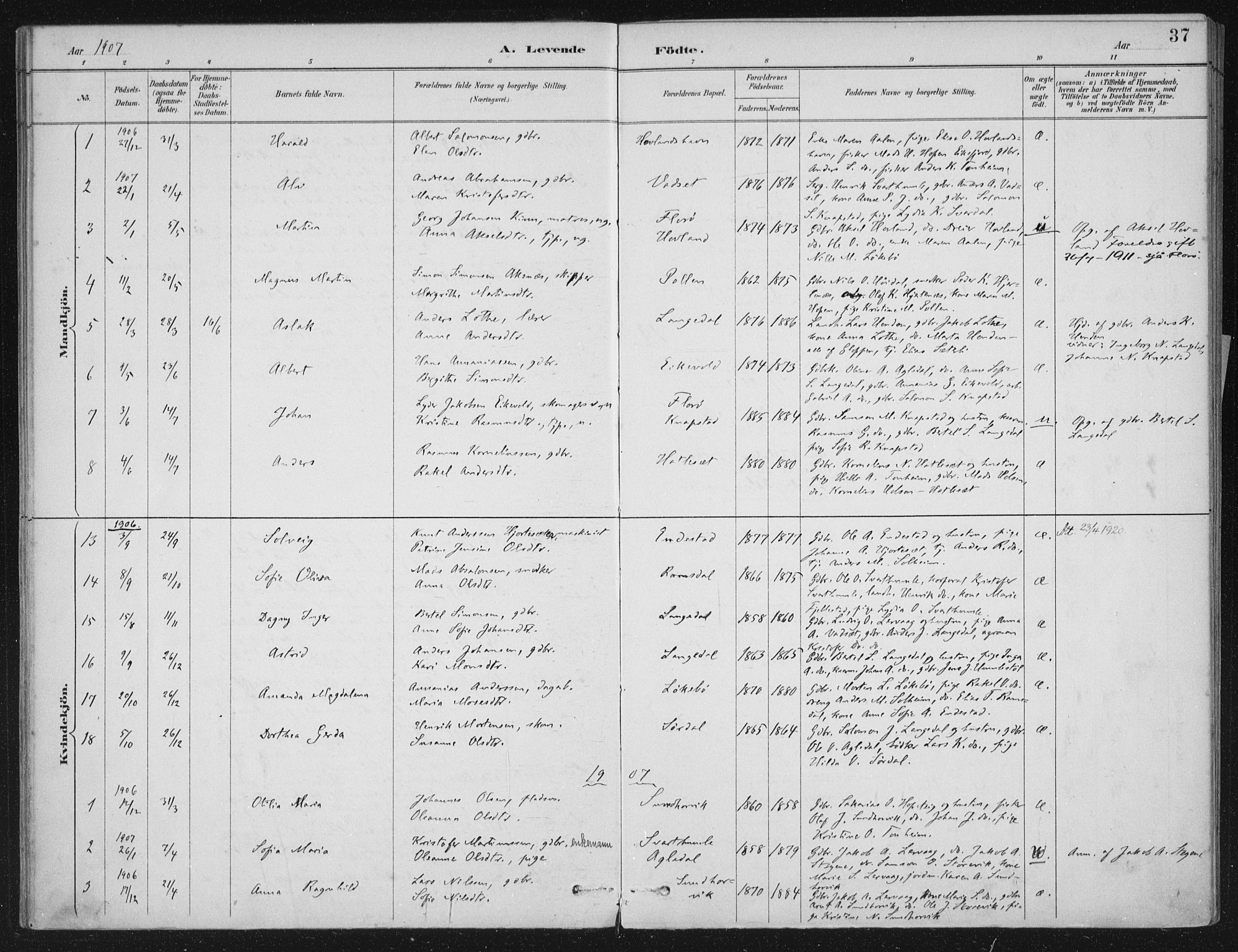 Kinn sokneprestembete, SAB/A-80801/H/Haa/Haae/L0001: Parish register (official) no. E 1, 1890-1916, p. 37