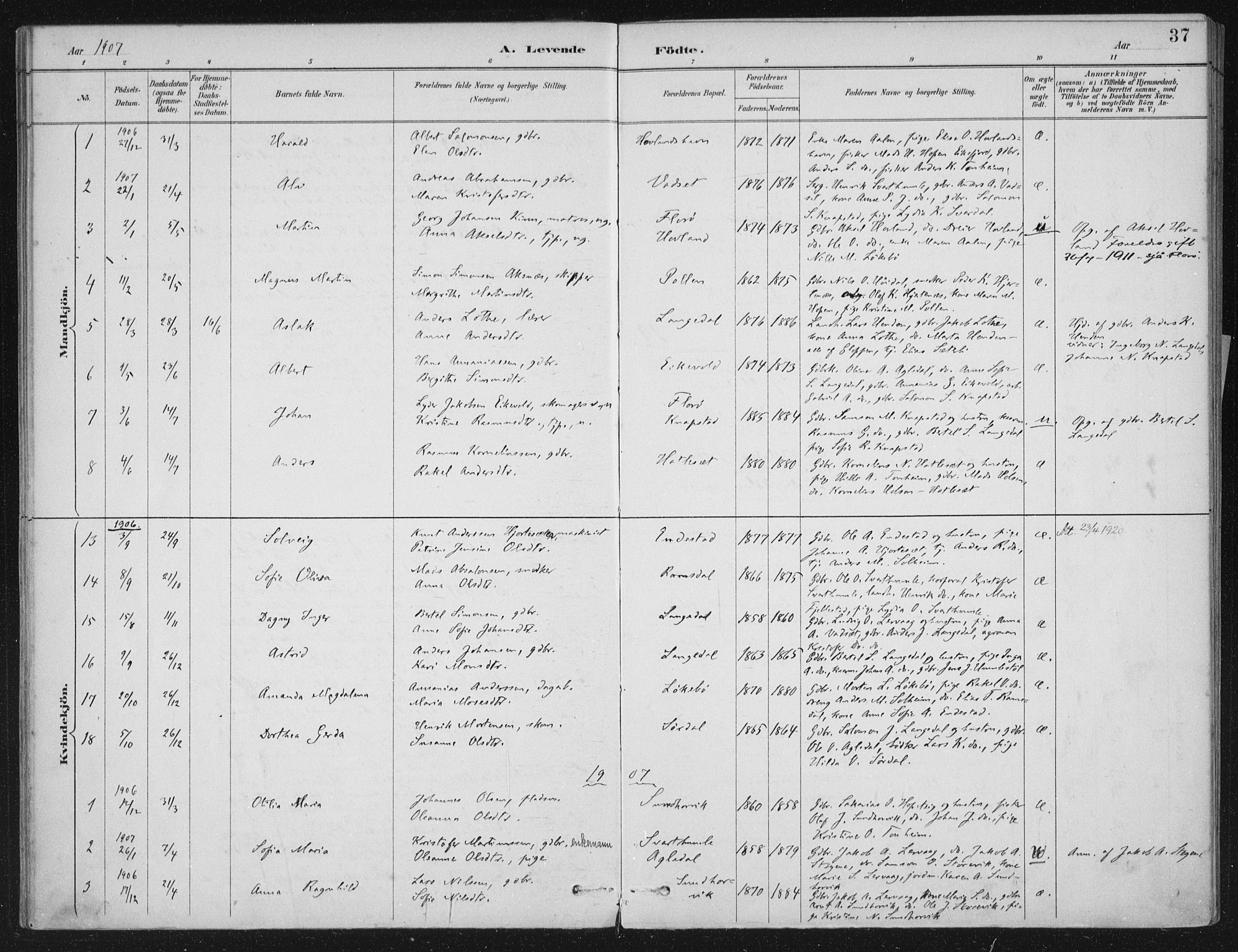 Kinn sokneprestembete, AV/SAB-A-80801/H/Haa/Haae/L0001: Parish register (official) no. E 1, 1890-1916, p. 37