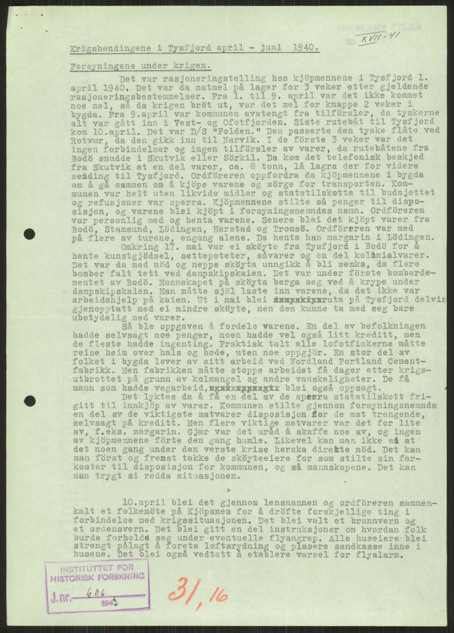 Forsvaret, Forsvarets krigshistoriske avdeling, AV/RA-RAFA-2017/Y/Ya/L0017: II-C-11-31 - Fylkesmenn.  Rapporter om krigsbegivenhetene 1940., 1940, p. 345