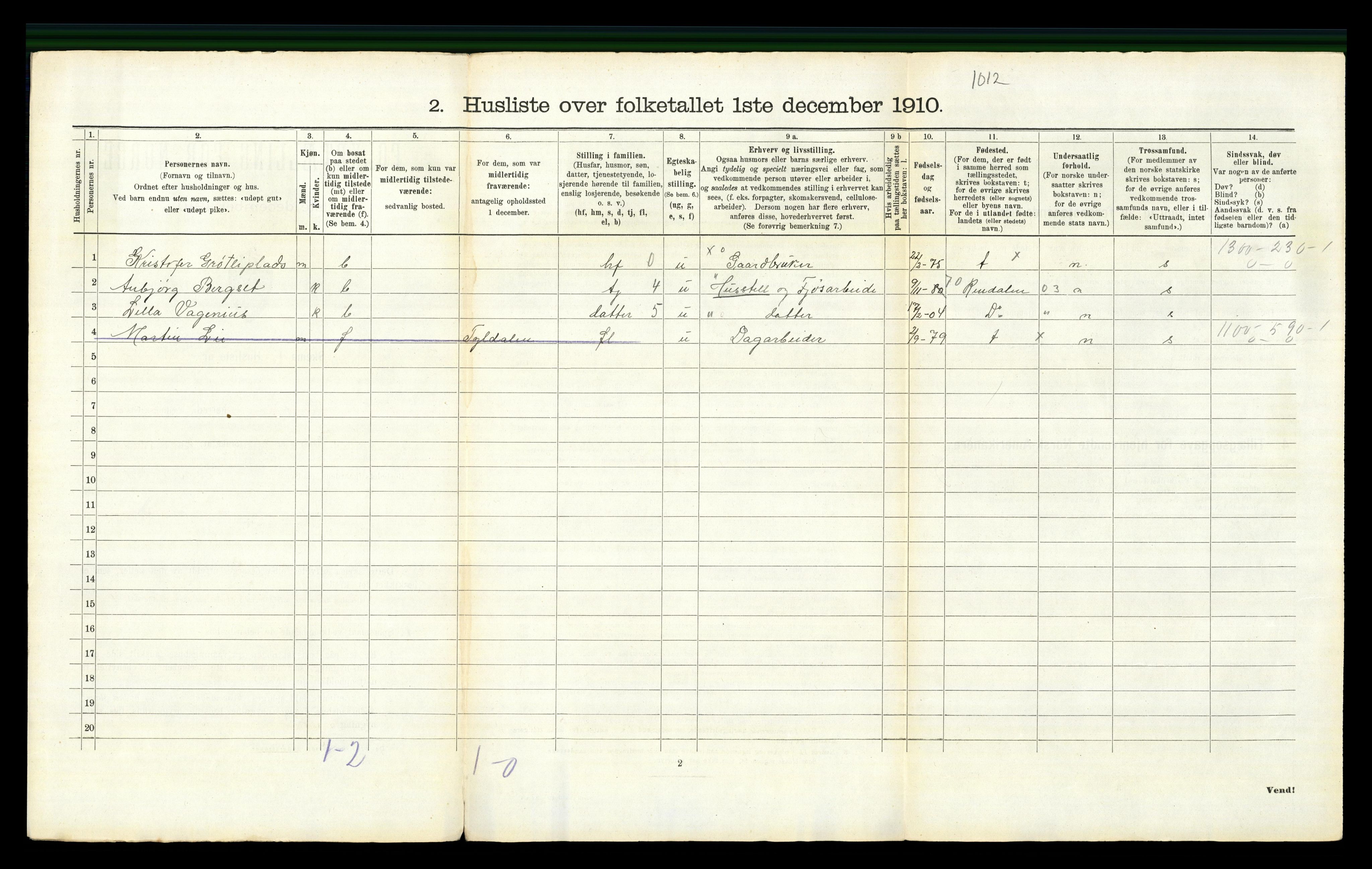 RA, 1910 census for Kvikne, 1910, p. 116