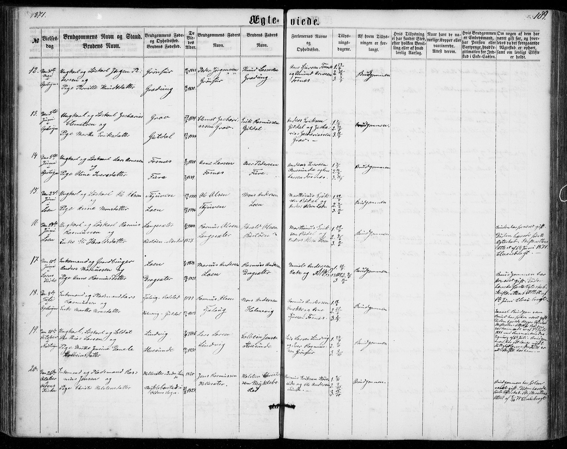 Stryn Sokneprestembete, SAB/A-82501: Parish register (official) no. A 3, 1862-1877, p. 189
