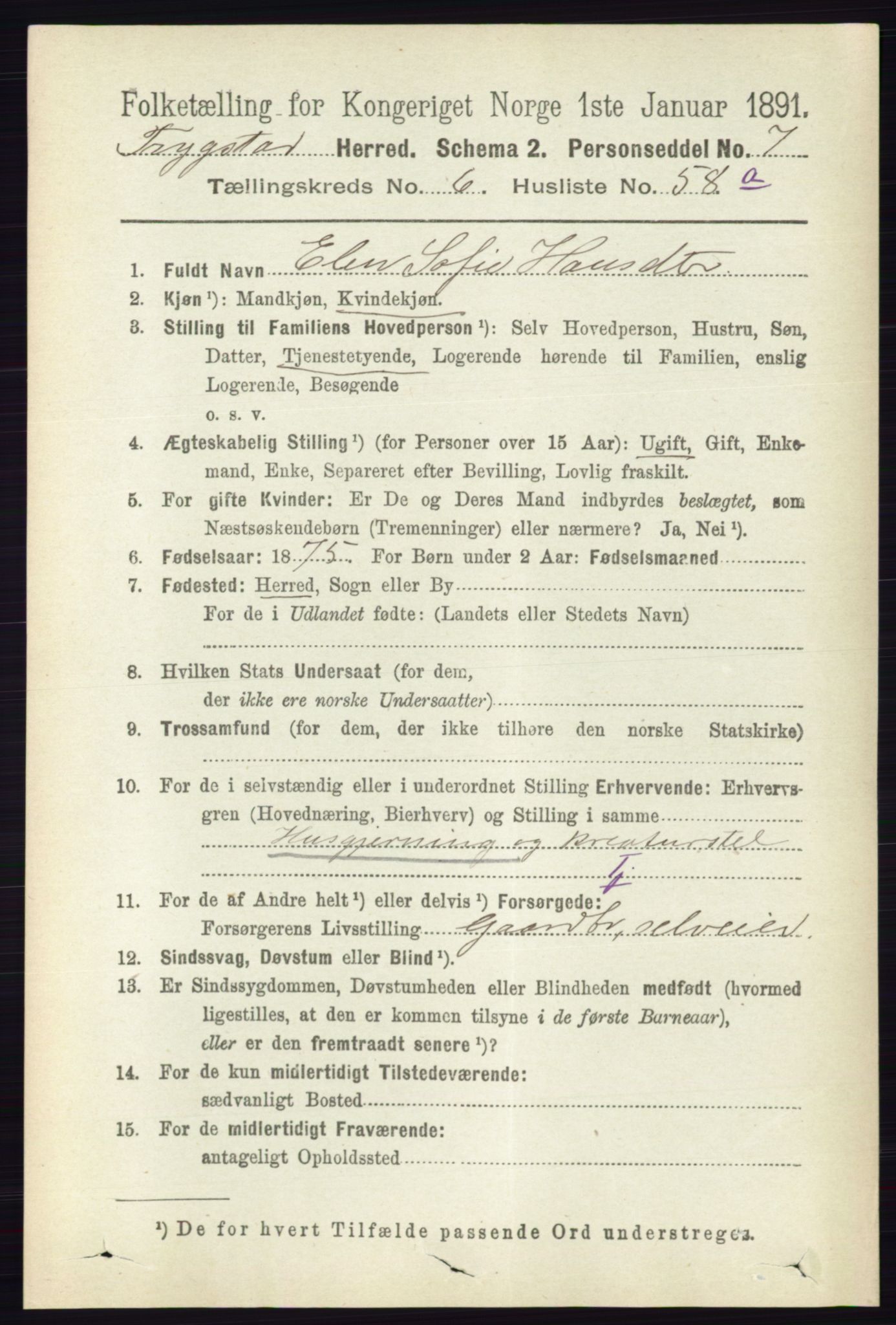 RA, 1891 Census for 0122 Trøgstad, 1891, p. 2831