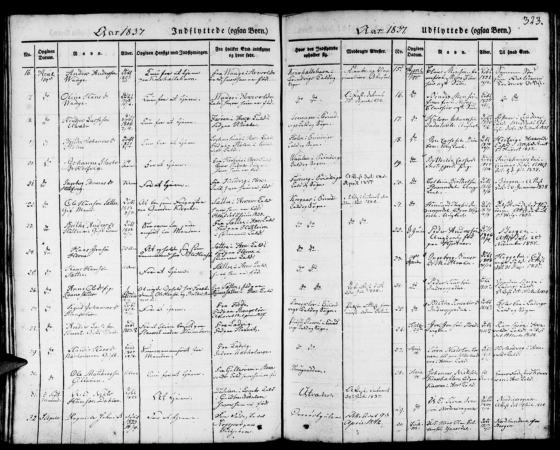 Gulen sokneprestembete, SAB/A-80201/H/Haa/Haaa/L0020: Parish register (official) no. A 20, 1837-1847, p. 323