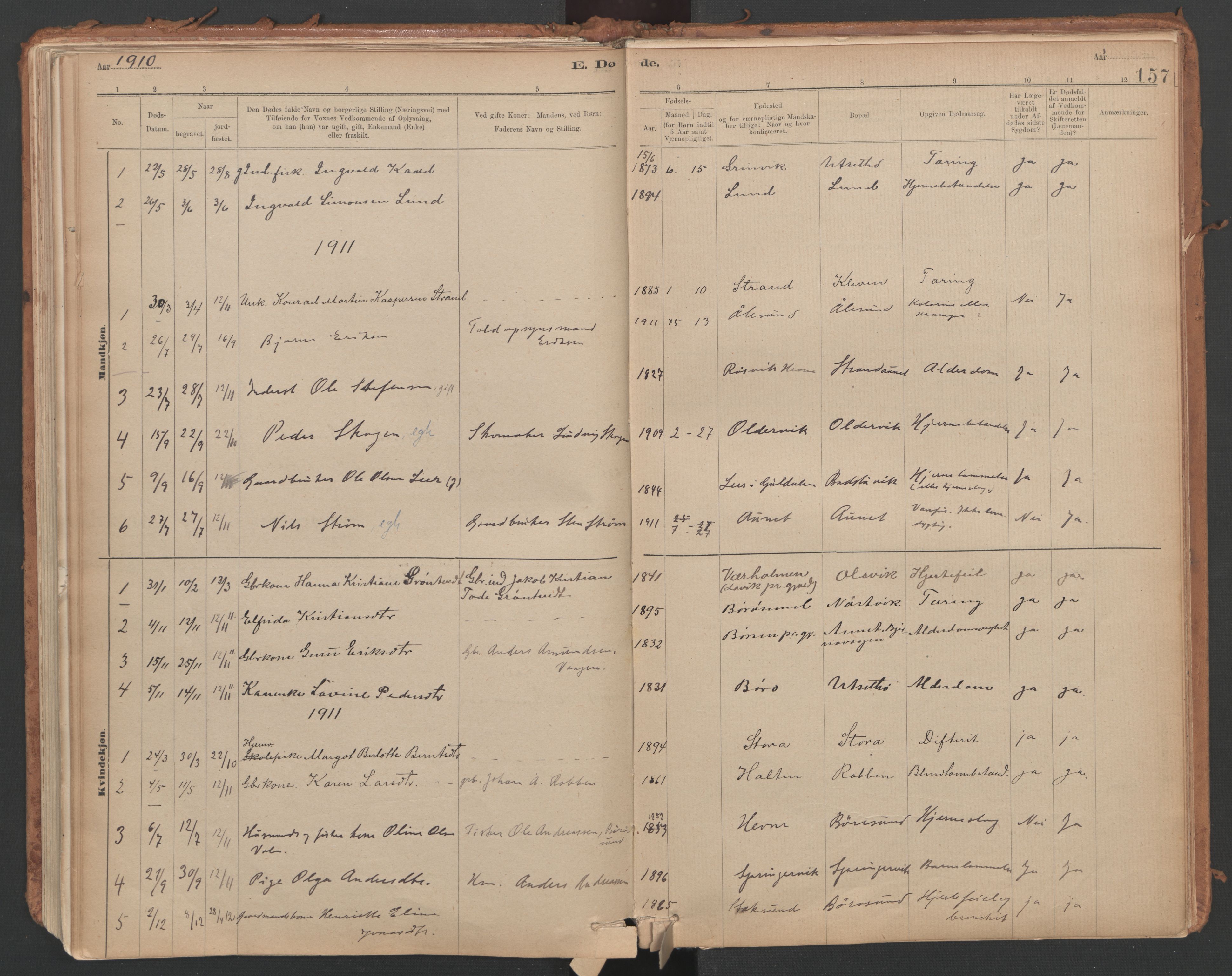 Ministerialprotokoller, klokkerbøker og fødselsregistre - Sør-Trøndelag, SAT/A-1456/639/L0572: Parish register (official) no. 639A01, 1890-1920, p. 157