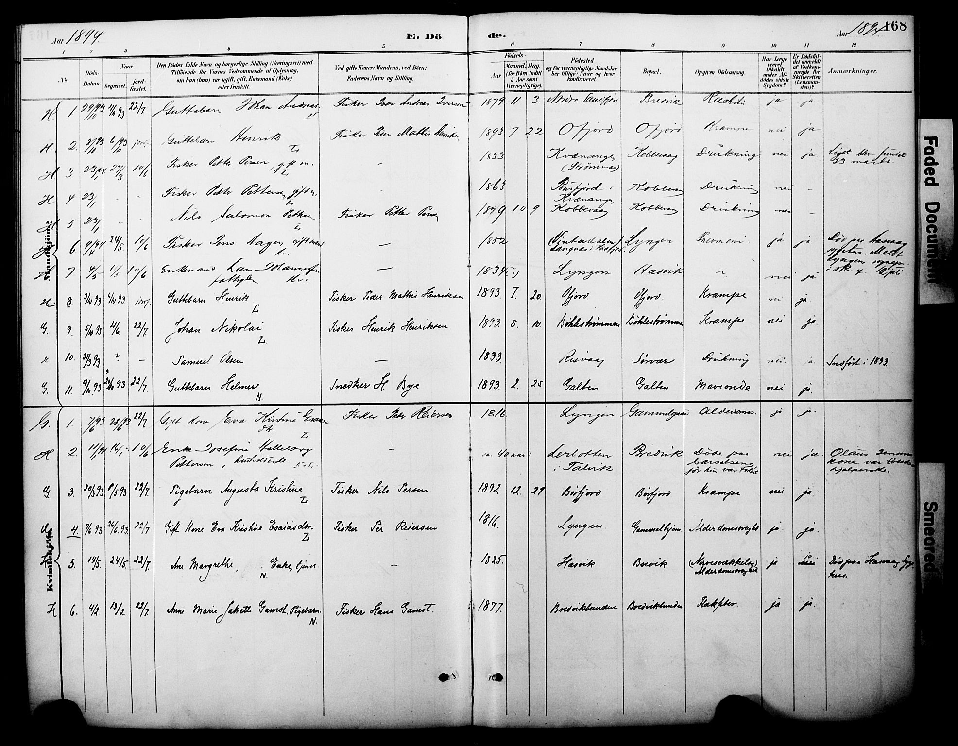 Loppa sokneprestkontor, SATØ/S-1339/H/Ha/L0008kirke: Parish register (official) no. 8, 1889-1907, p. 168