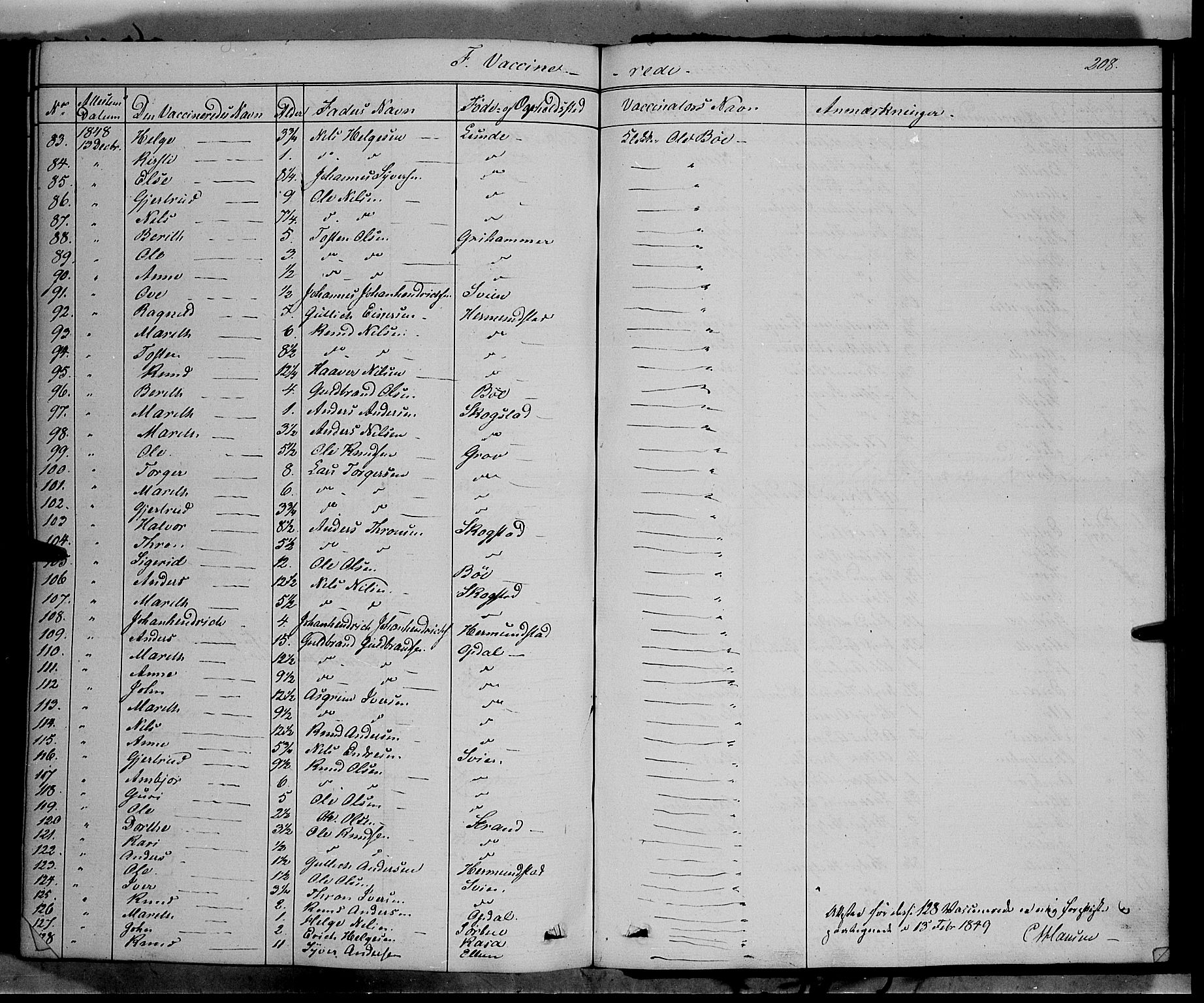 Vang prestekontor, Valdres, SAH/PREST-140/H/Ha/L0006: Parish register (official) no. 6, 1846-1864, p. 208
