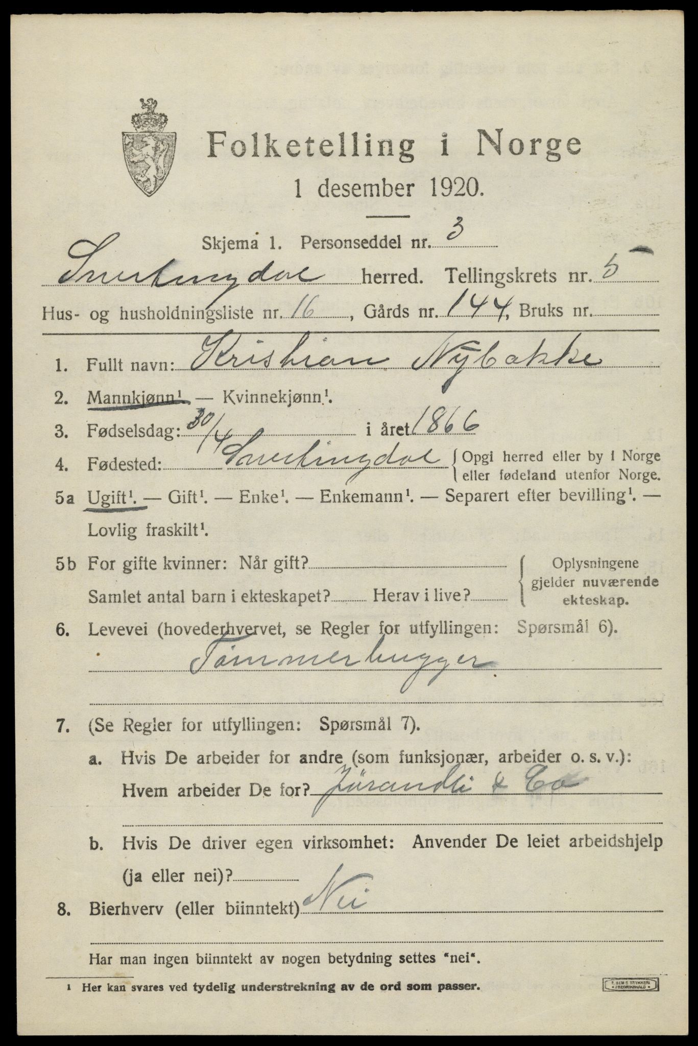 SAH, 1920 census for Snertingdal, 1920, p. 4511