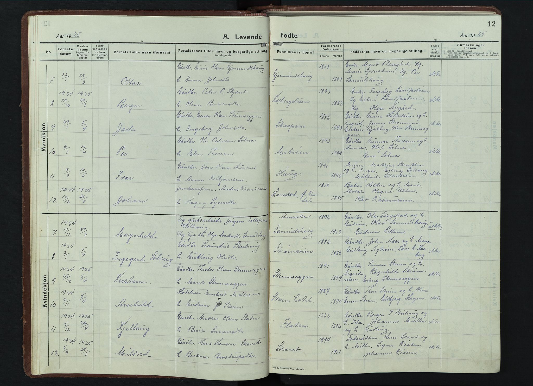 Alvdal prestekontor, AV/SAH-PREST-060/H/Ha/Hab/L0007: Parish register (copy) no. 7, 1924-1945, p. 12