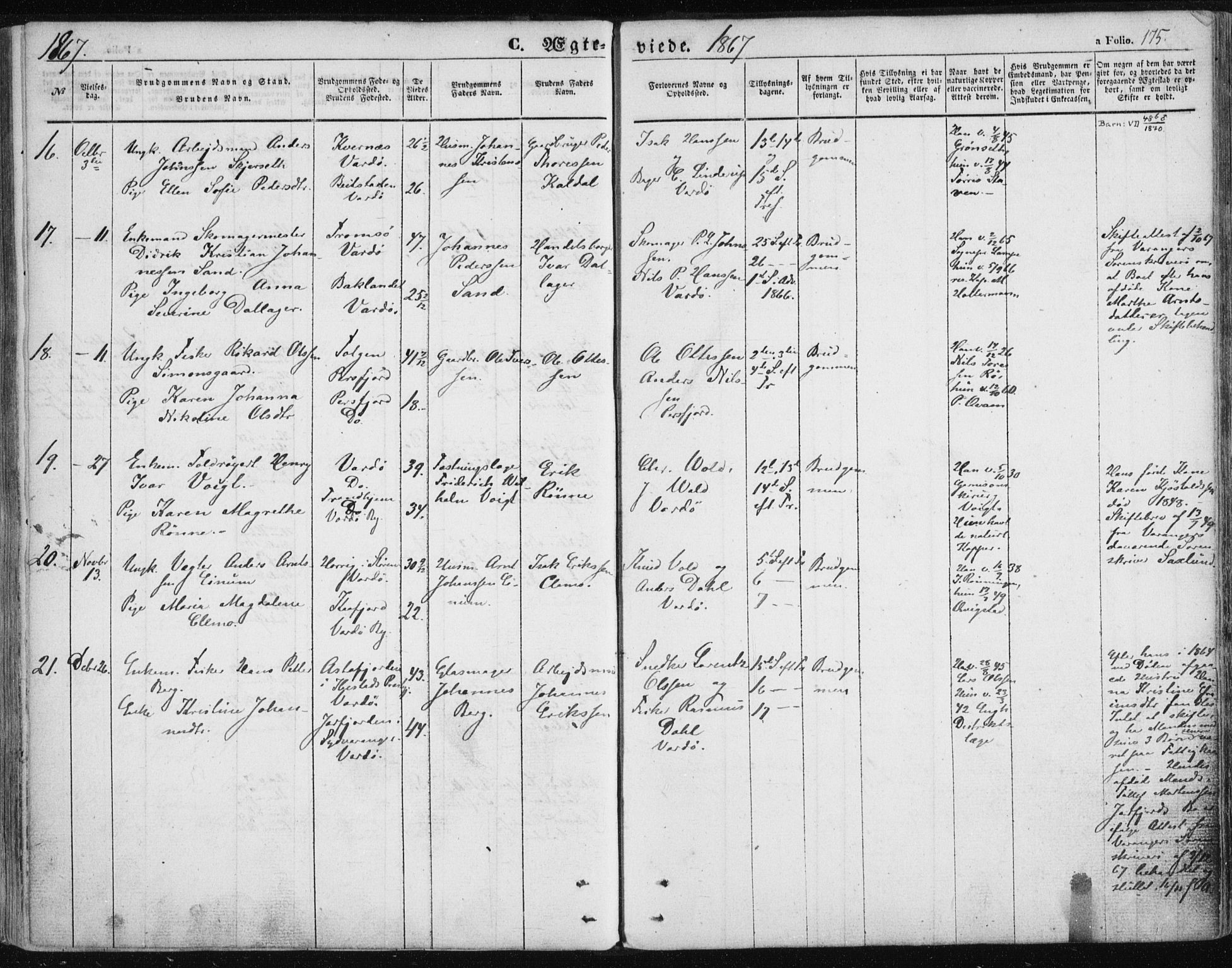 Vardø sokneprestkontor, SATØ/S-1332/H/Ha/L0004kirke: Parish register (official) no. 4, 1862-1871, p. 175