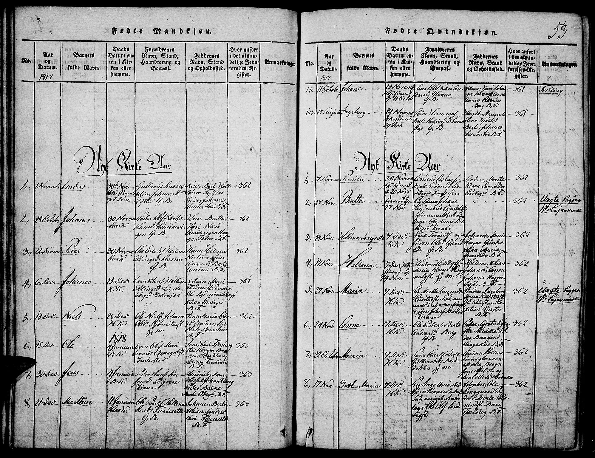 Toten prestekontor, SAH/PREST-102/H/Ha/Haa/L0009: Parish register (official) no. 9, 1814-1820, p. 53