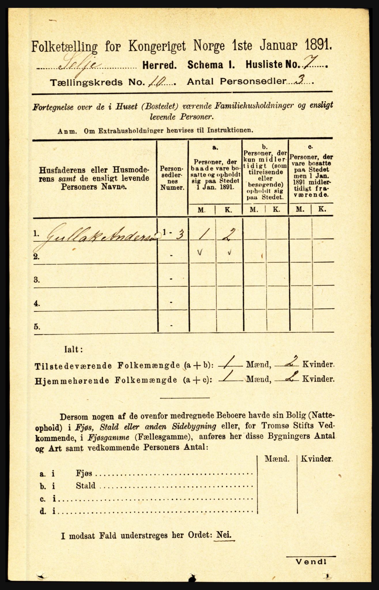 RA, 1891 census for 1441 Selje, 1891, p. 3042