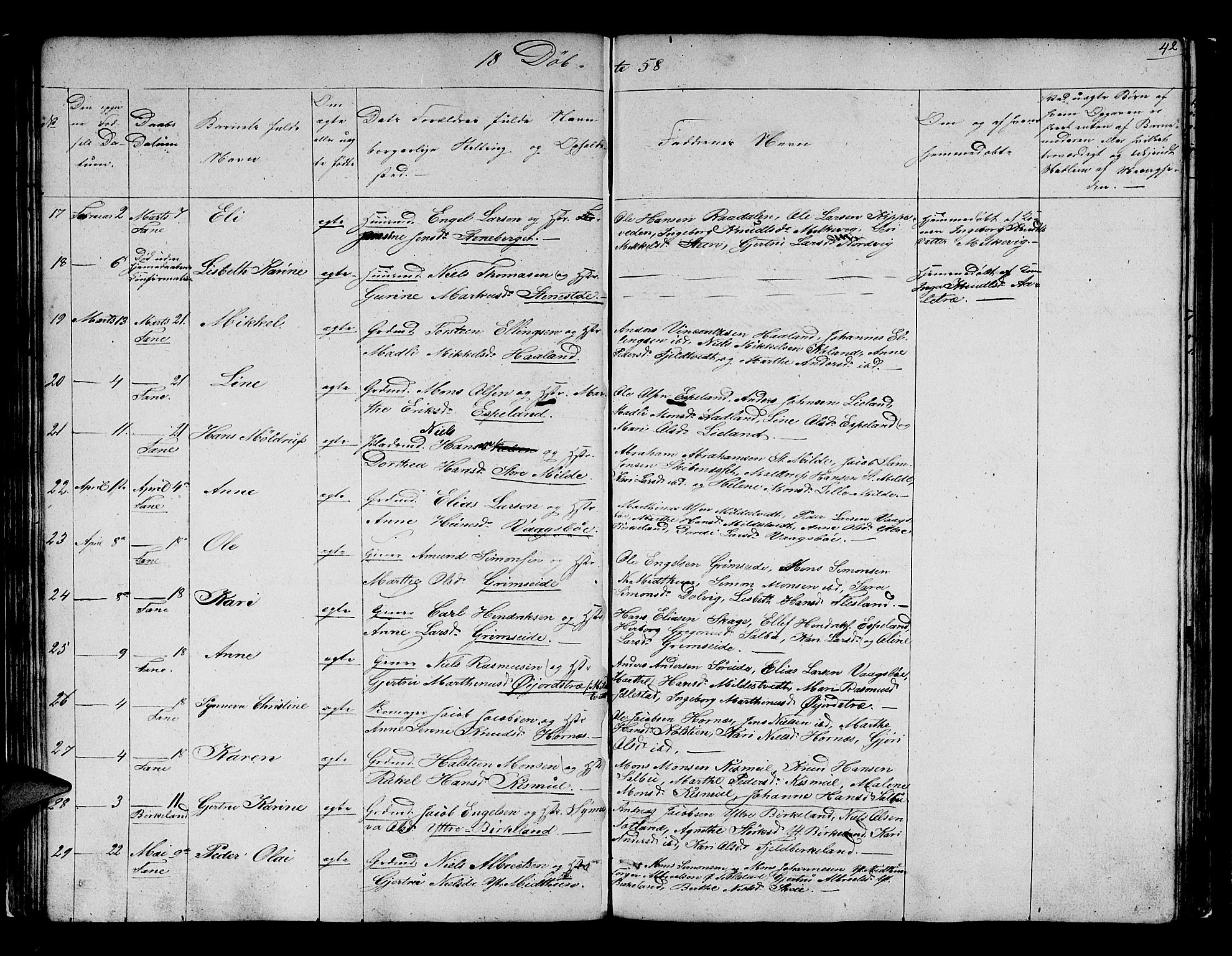 Fana Sokneprestembete, AV/SAB-A-75101/H/Hab/Habb/L0002: Parish register (copy) no. B 2, 1851-1860, p. 42