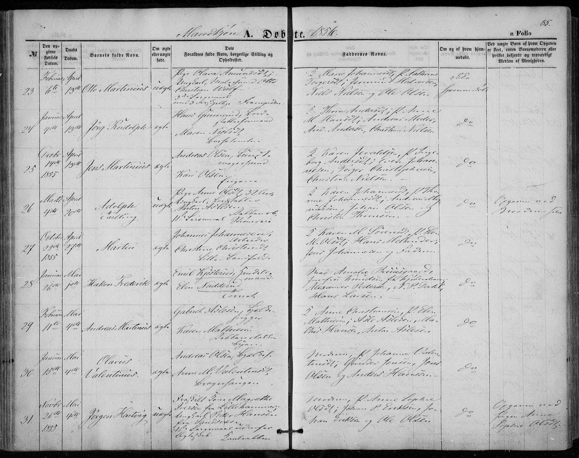 Bragernes kirkebøker, AV/SAKO-A-6/F/Fb/L0002: Parish register (official) no. II 2, 1848-1859, p. 85