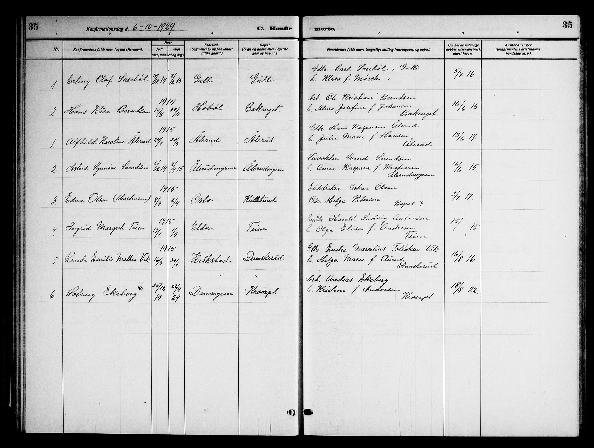 Ås prestekontor Kirkebøker, AV/SAO-A-10894/G/Gc/L0002: Parish register (copy) no. III 2, 1925-1951, p. 35