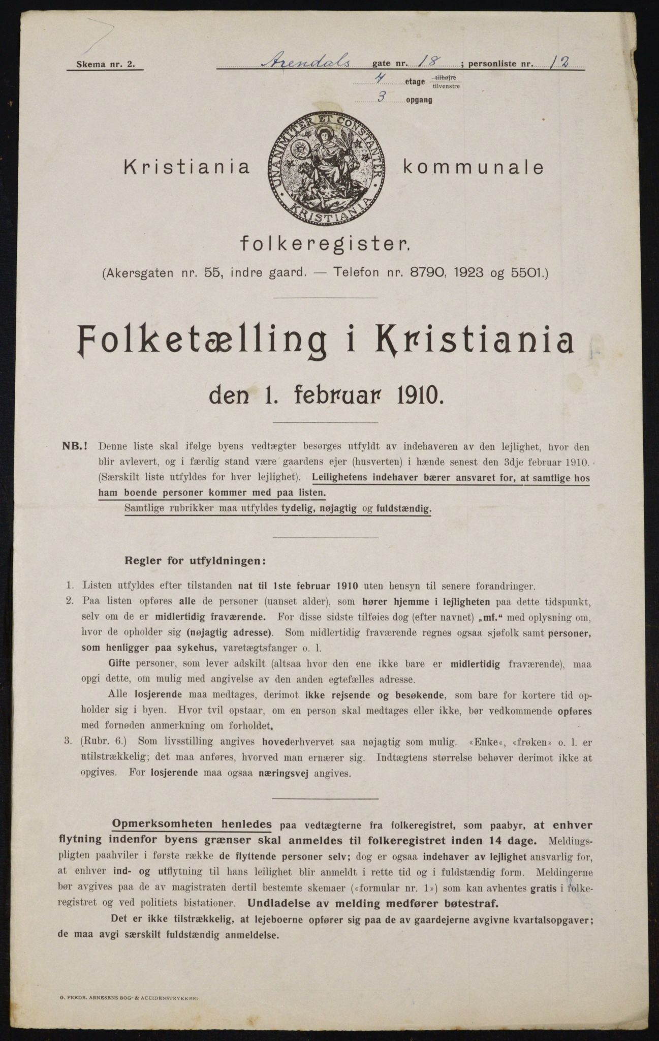 OBA, Municipal Census 1910 for Kristiania, 1910, p. 2012