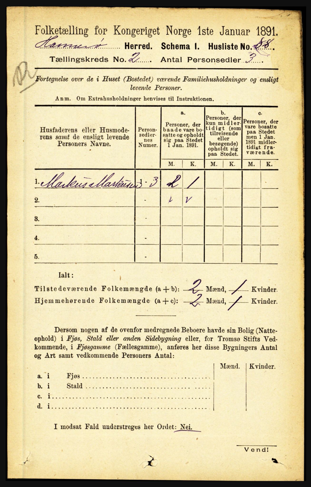 RA, 1891 census for 1849 Hamarøy, 1891, p. 576