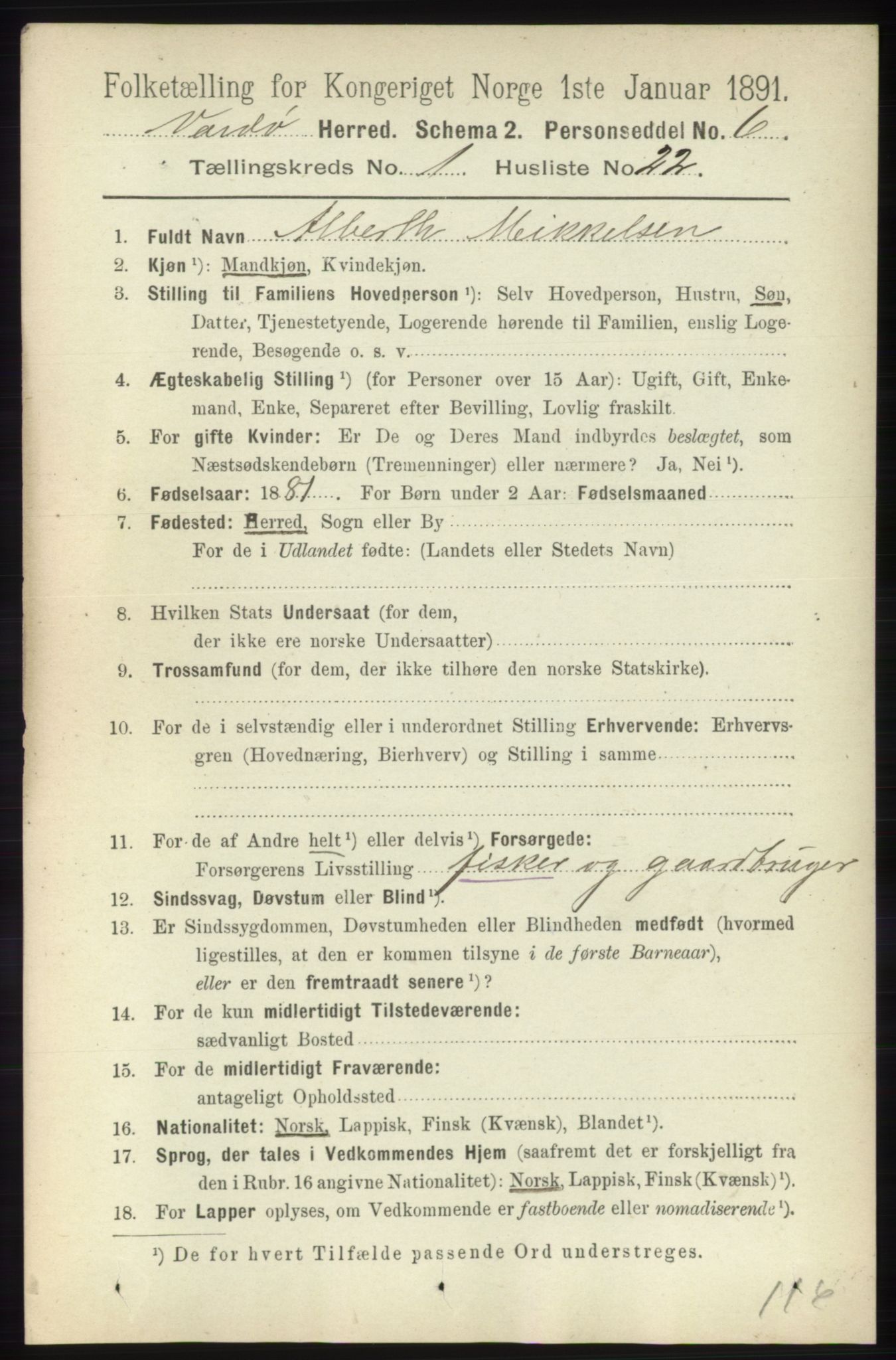 RA, 1891 census for 2028 Vardø, 1891, p. 177