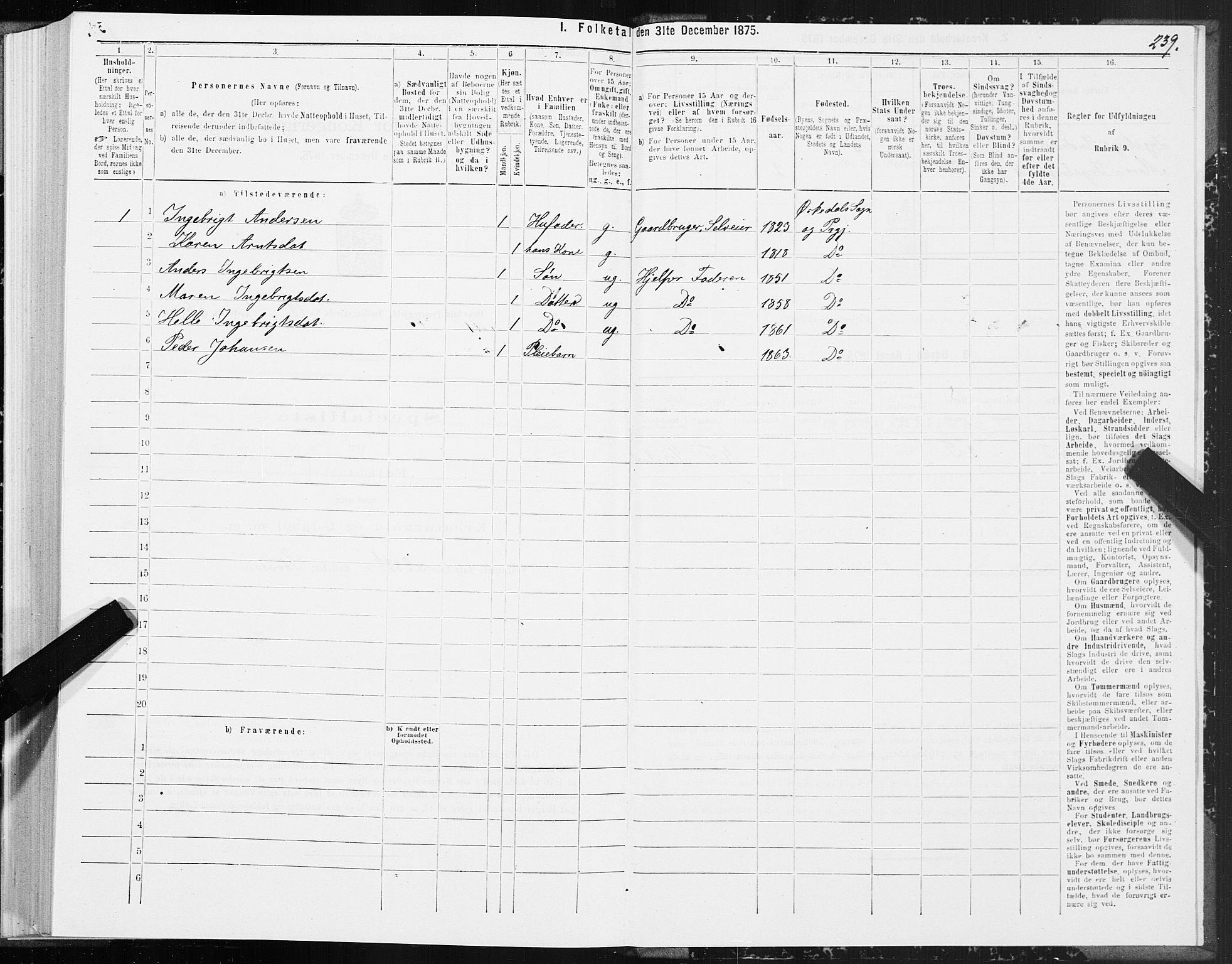 SAT, 1875 census for 1638P Orkdal, 1875, p. 6239