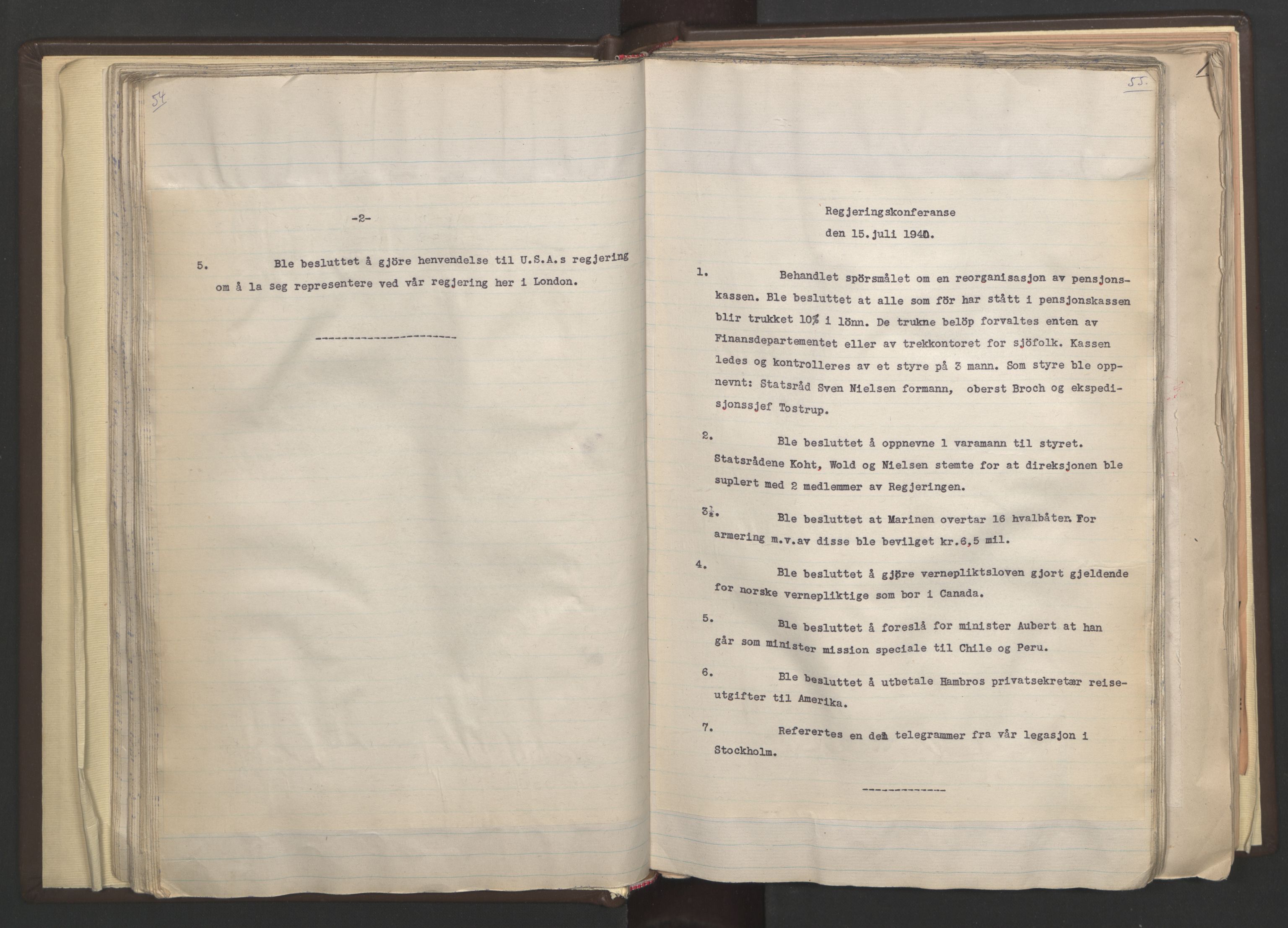 Statsministerens kontor, AV/RA-S-1005/A/Aa/L0001: Referat fra regjeringskonferanser, 1940-1941, p. 54-55