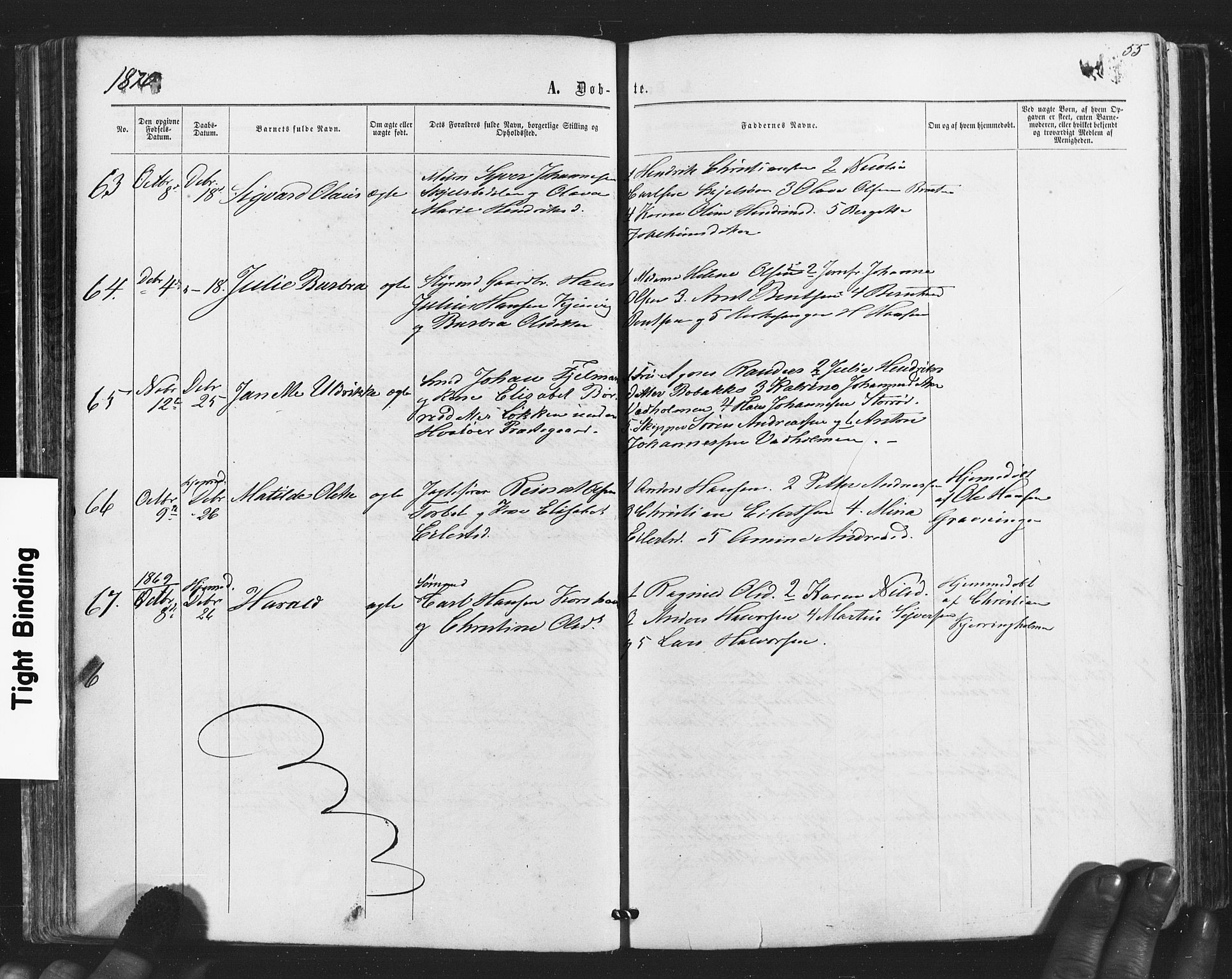 Hvaler prestekontor Kirkebøker, AV/SAO-A-2001/F/Fa/L0007: Parish register (official) no. I 7, 1864-1878, p. 55