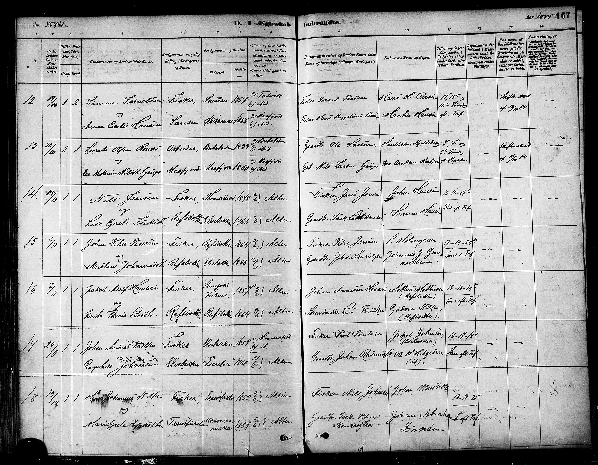 Alta sokneprestkontor, SATØ/S-1338/H/Ha/L0002.kirke: Parish register (official) no. 2, 1879-1892, p. 167