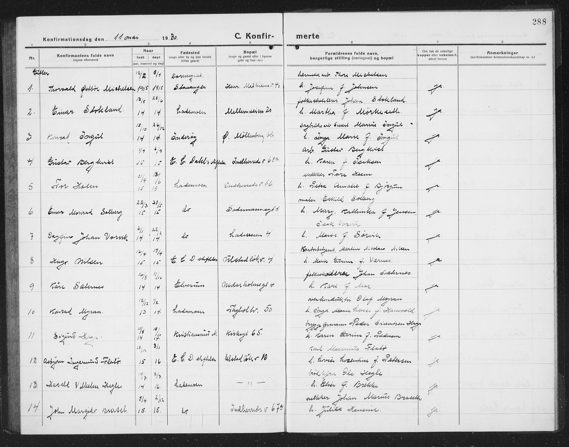 Ministerialprotokoller, klokkerbøker og fødselsregistre - Sør-Trøndelag, SAT/A-1456/605/L0258: Parish register (copy) no. 605C05, 1918-1930, p. 288