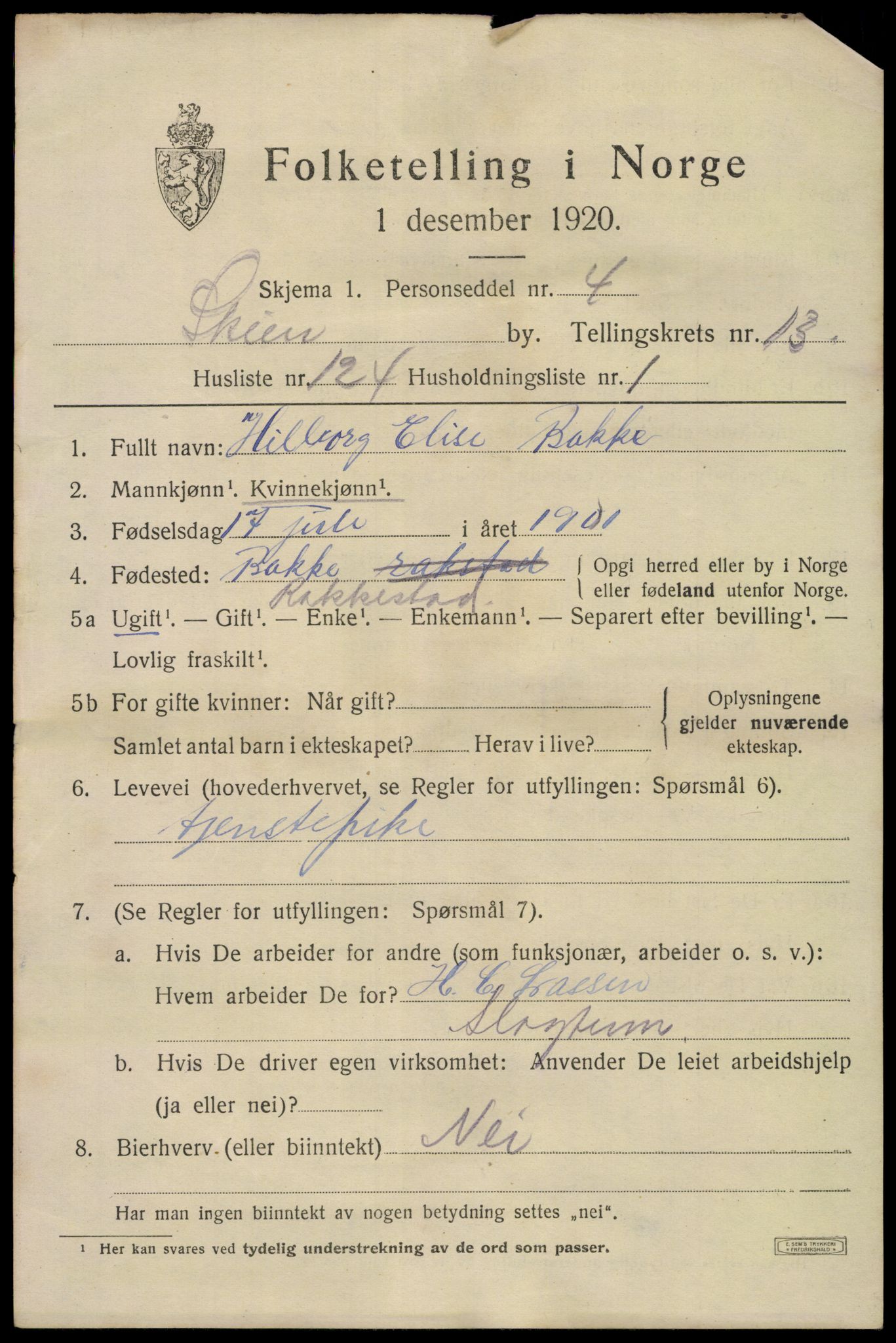 SAKO, 1920 census for Skien, 1920, p. 41498