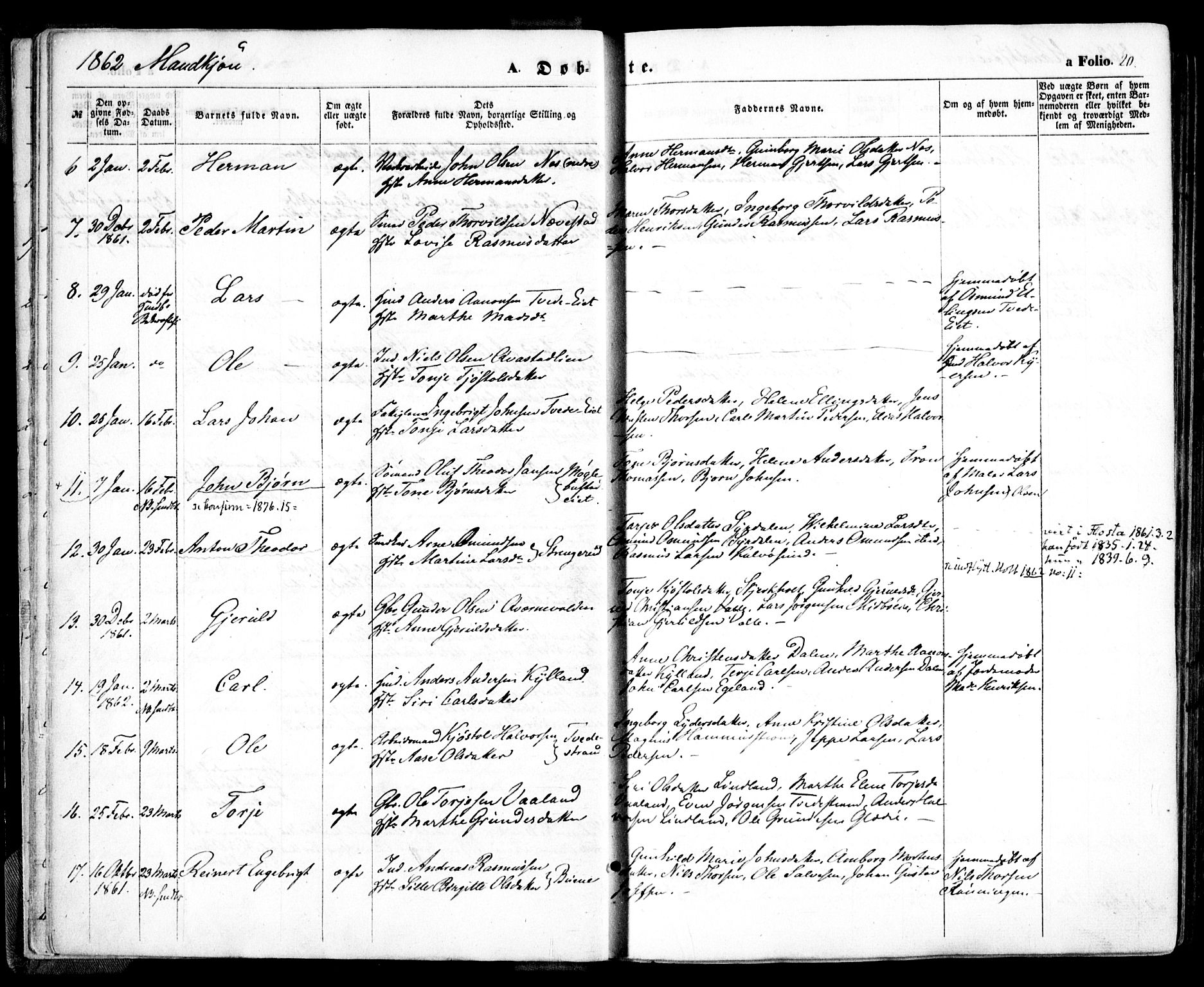 Holt sokneprestkontor, AV/SAK-1111-0021/F/Fa/L0009: Parish register (official) no. A 9, 1861-1871, p. 20