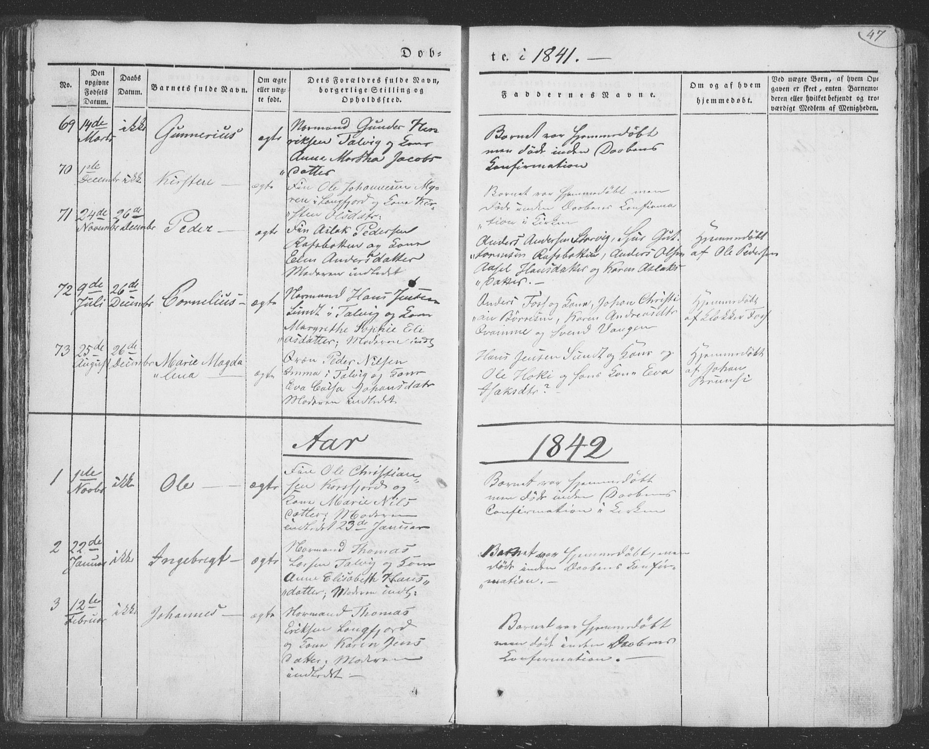 Talvik sokneprestkontor, AV/SATØ-S-1337/H/Ha/L0009kirke: Parish register (official) no. 9, 1837-1852, p. 47