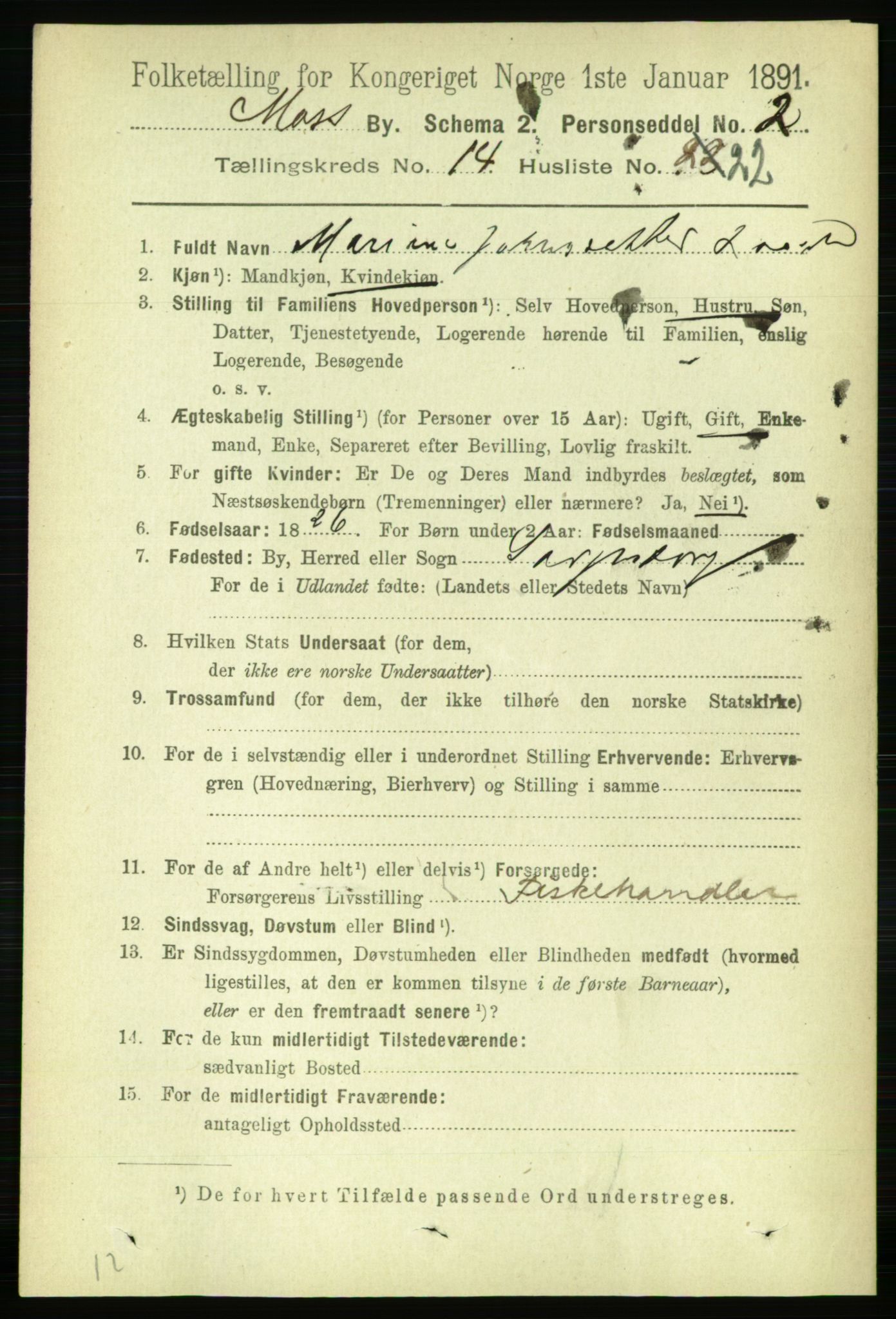 RA, 1891 census for 0104 Moss, 1891, p. 7205