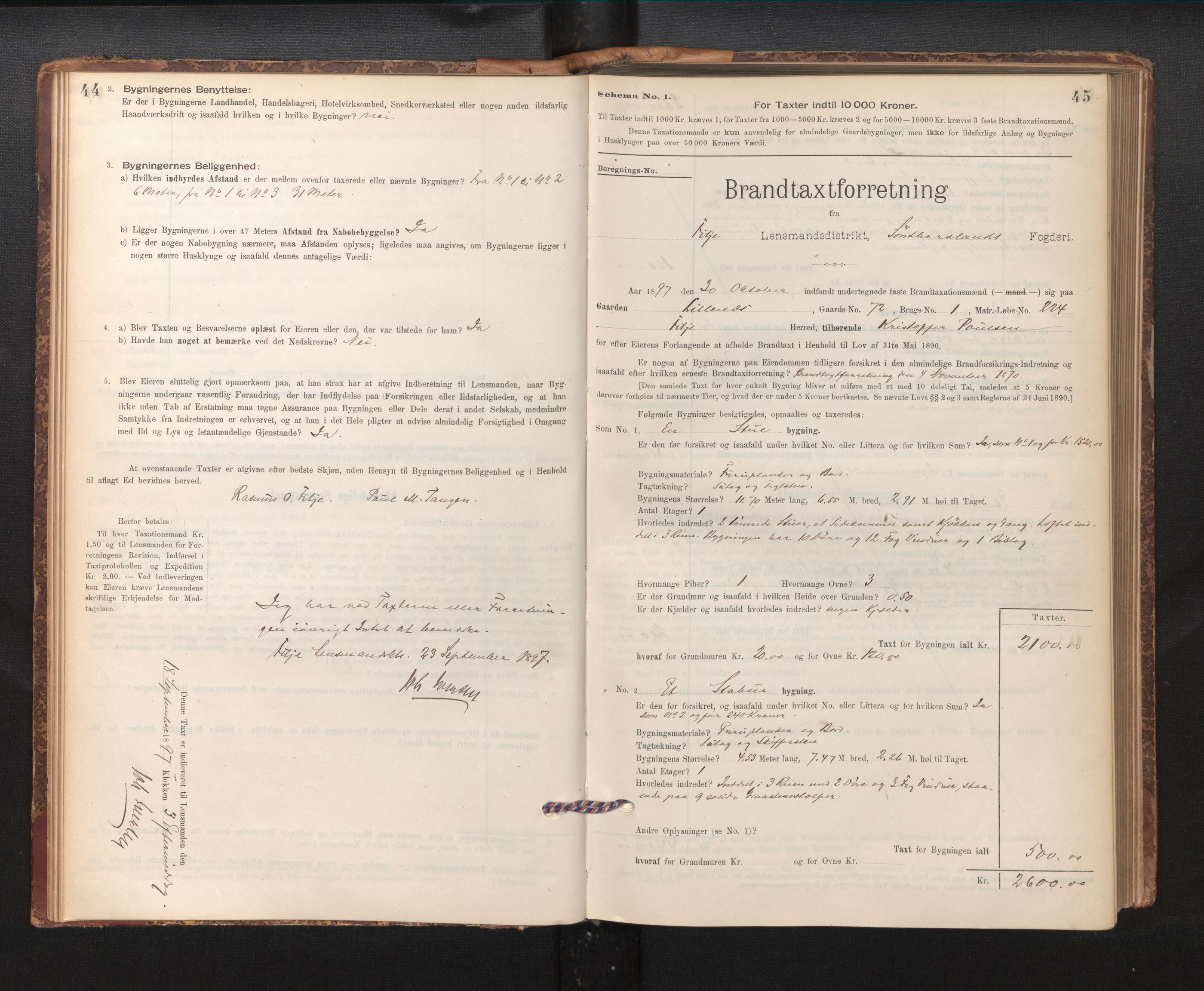 Lensmannen i Fitjar, SAB/A-32001/0012/L0001: Branntakstprotokoll, skjematakst, 1895-1948, p. 44-45