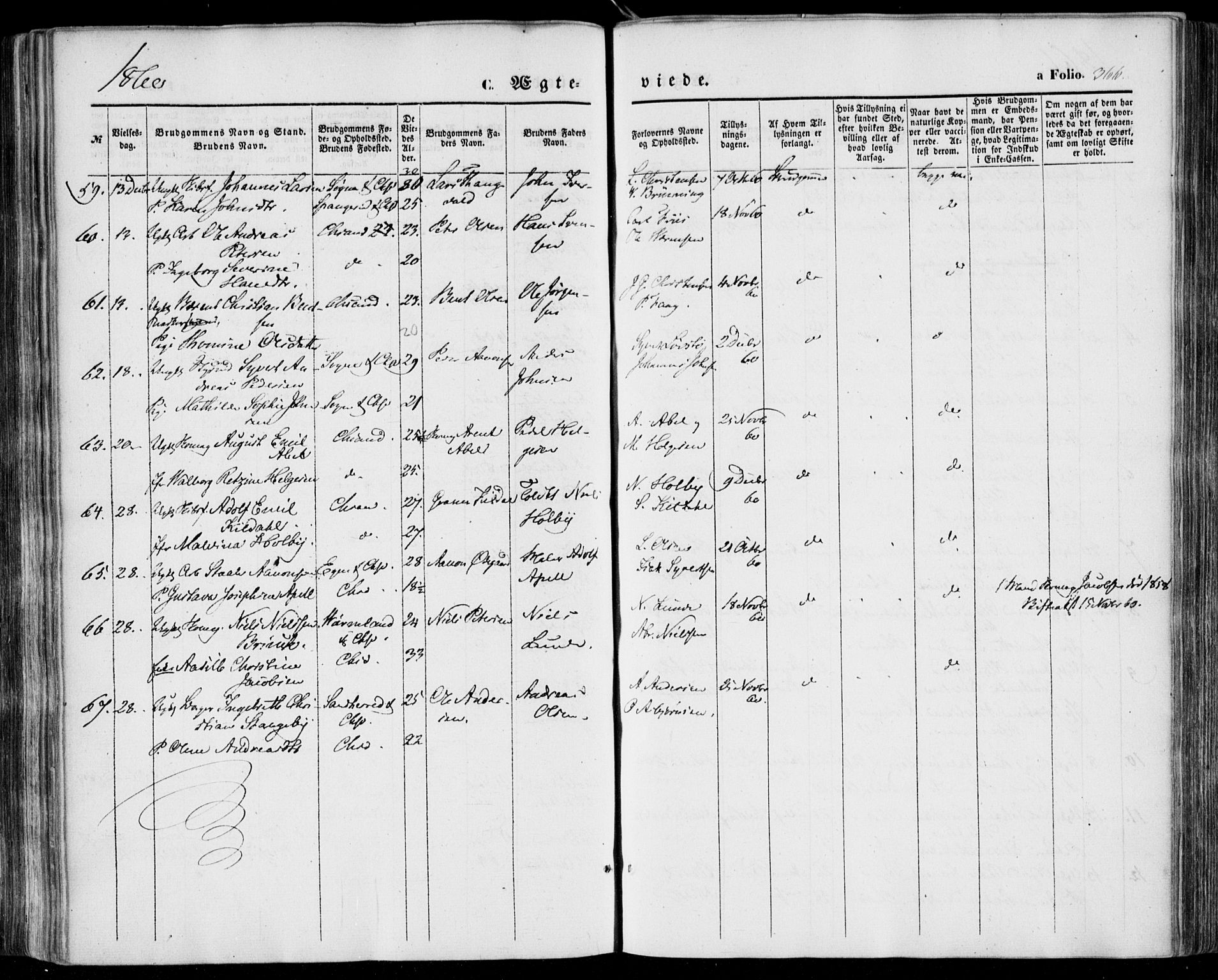 Kristiansand domprosti, SAK/1112-0006/F/Fa/L0014: Parish register (official) no. A 14, 1852-1867, p. 366